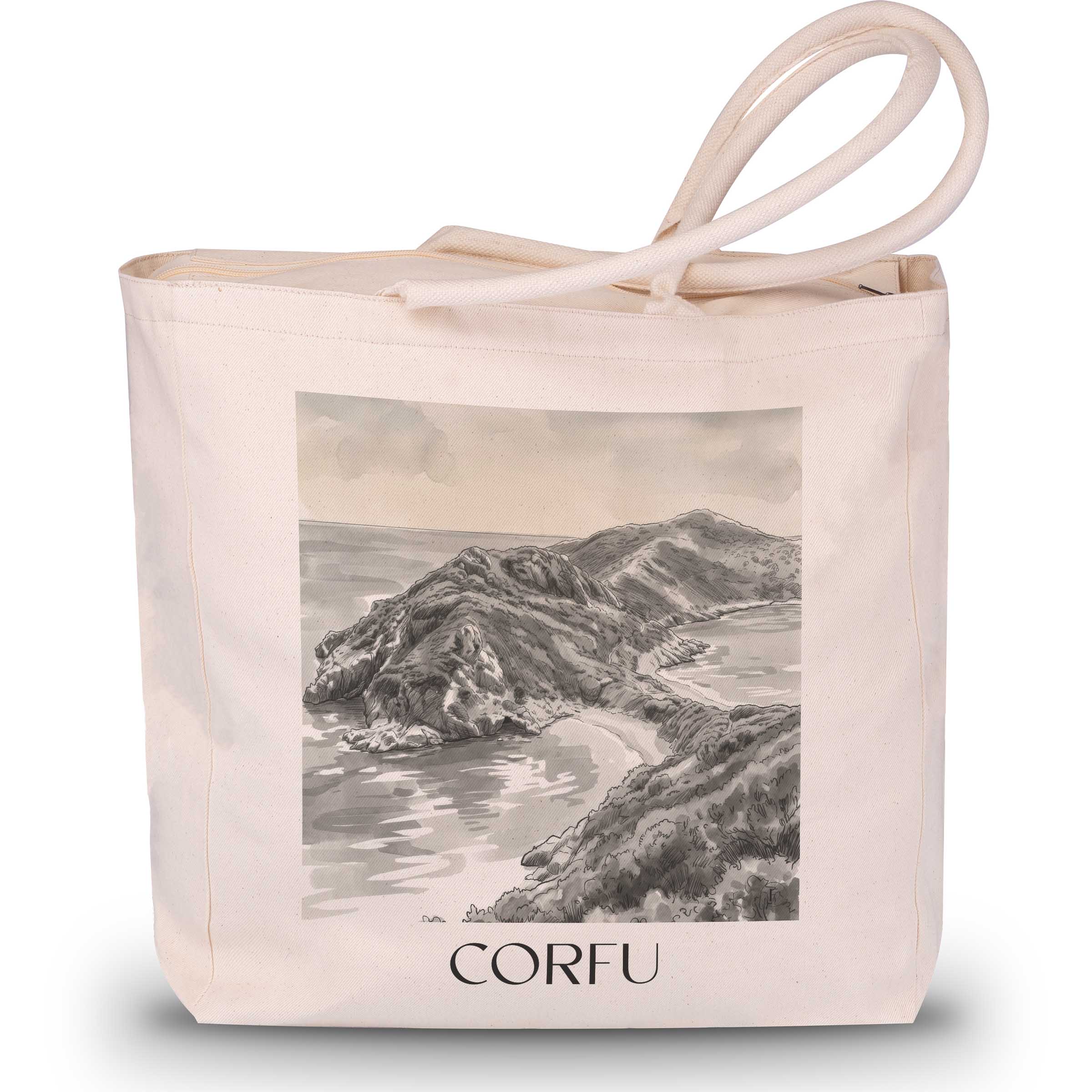 Korfu - Griechenland Tote Bag - Einkaufstasche im Aquarell Schwarz-Weiß Stil - favplace