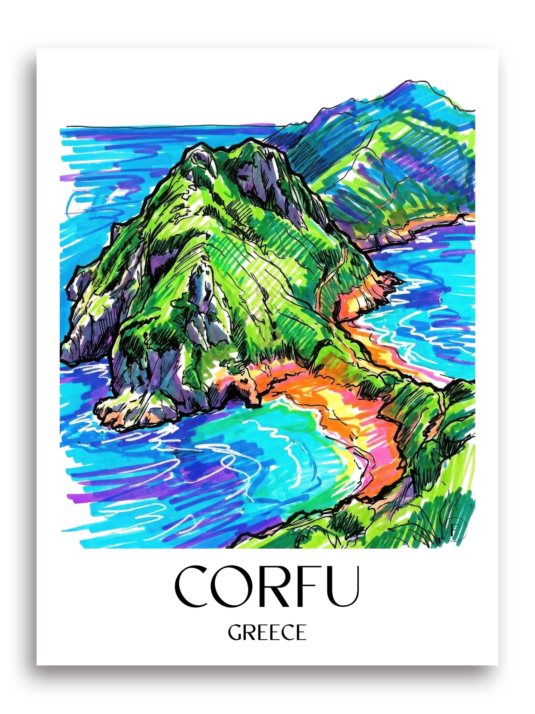 Korfu Poster - - Griechenland Kunstdruck - Tag Graffiti von A4 bis A1 - favplace