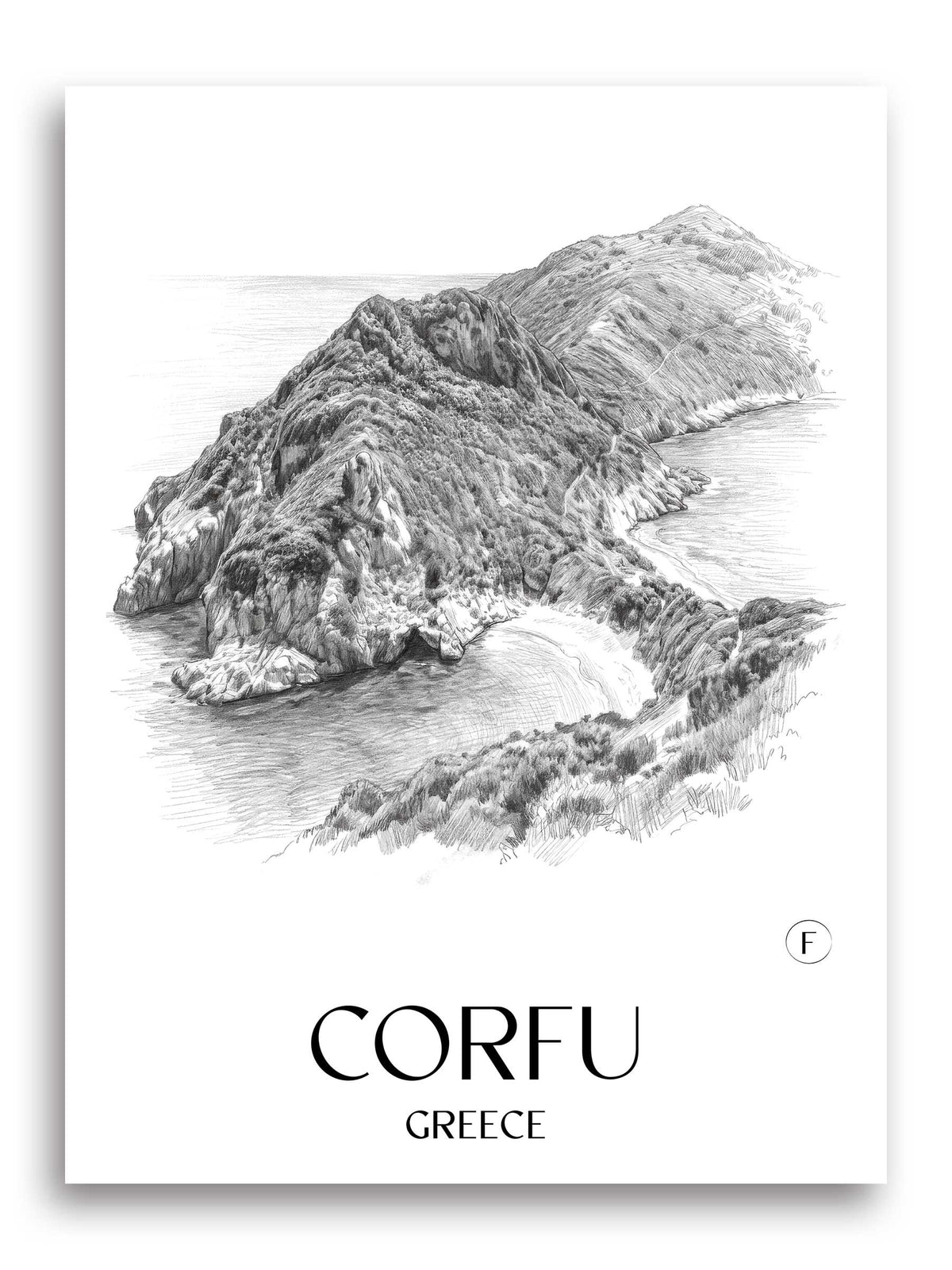 Korfu Poster - - Griechenland Kunstdruck - Zeichnung von A4 bis A1 - favplace