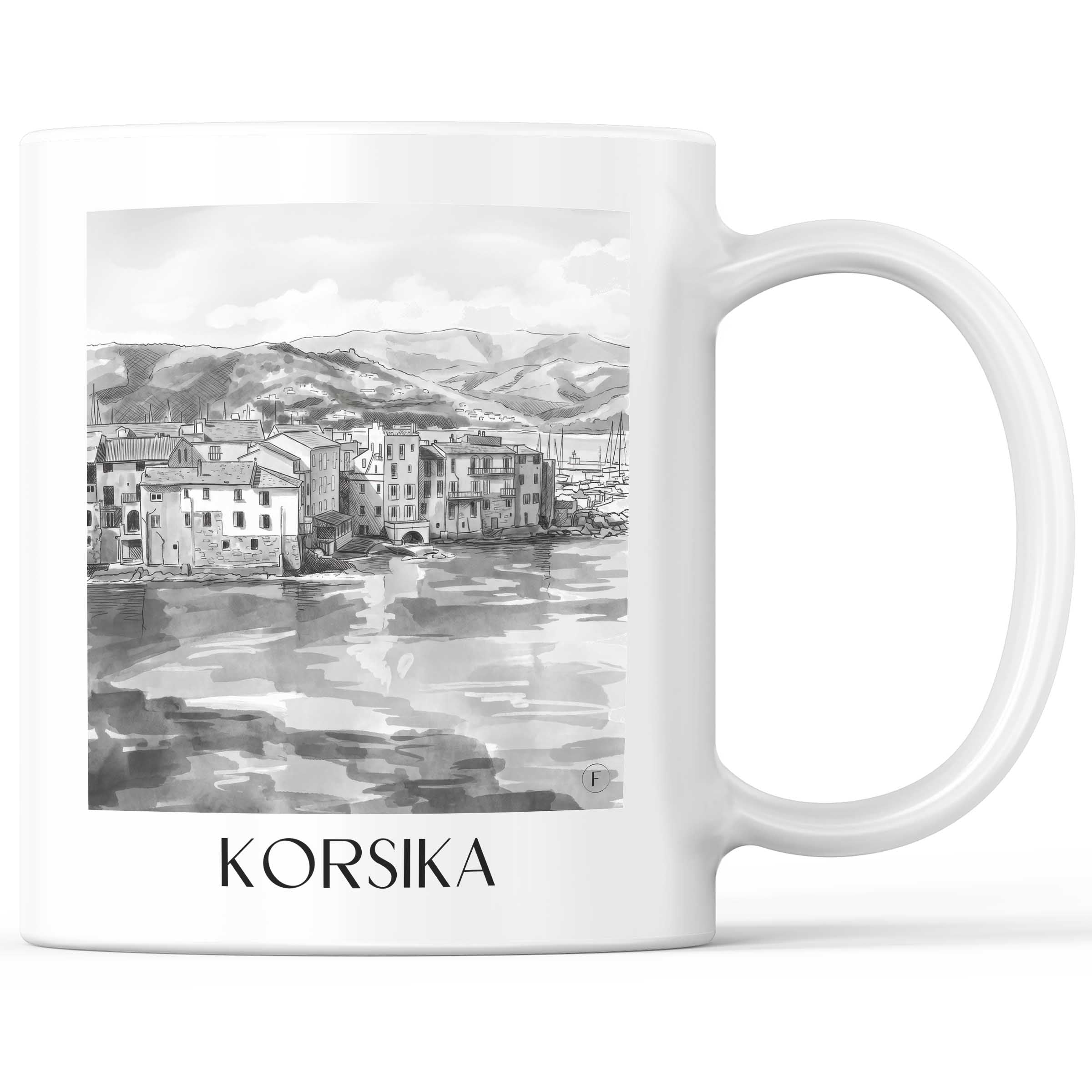 Korsika - Frankreich Becher - Kaffeetasse im Aquarell Schwarz-Weiß Stil - favplace