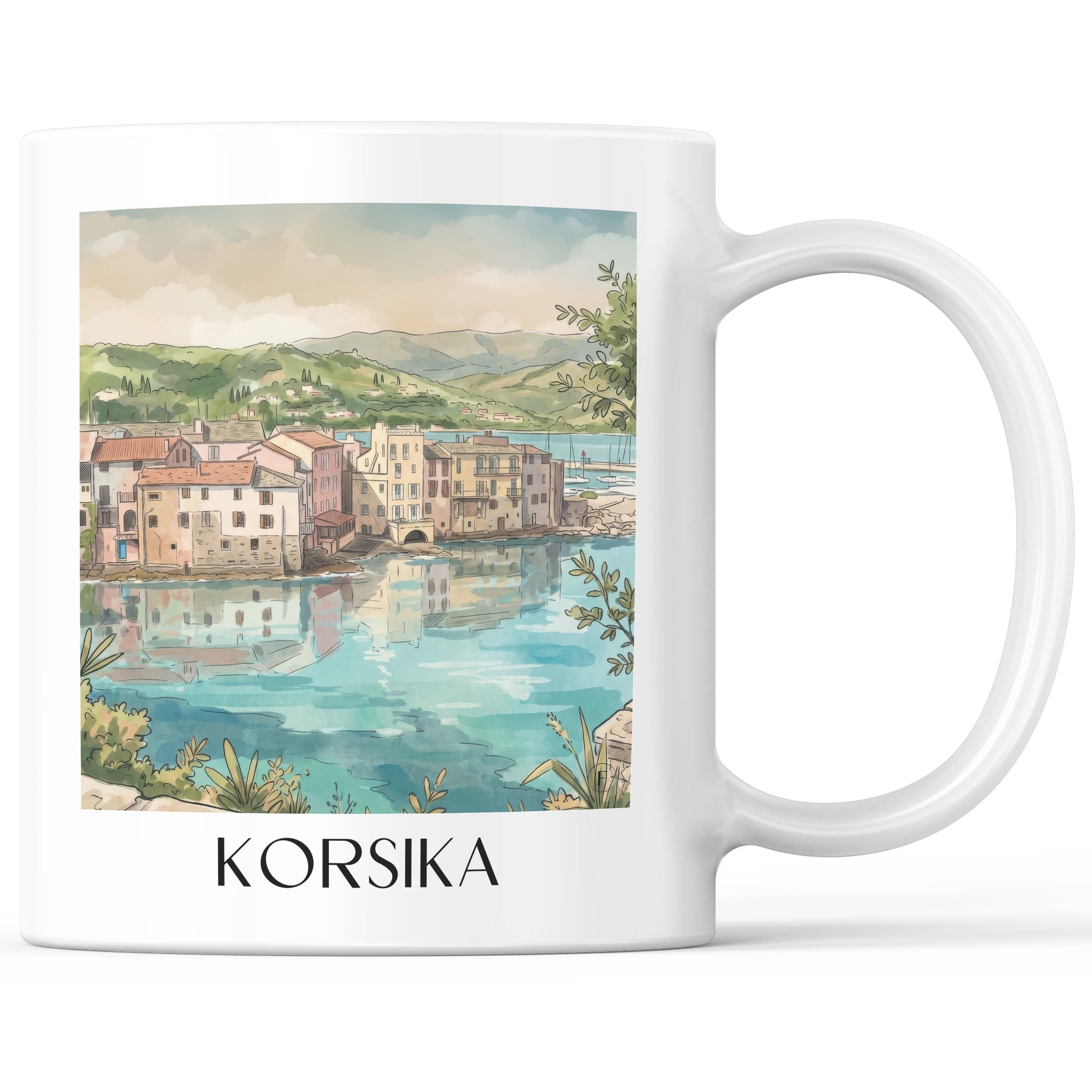 Korsika - Frankreich Becher - Kaffeetasse im Aquarell Stil - favplace