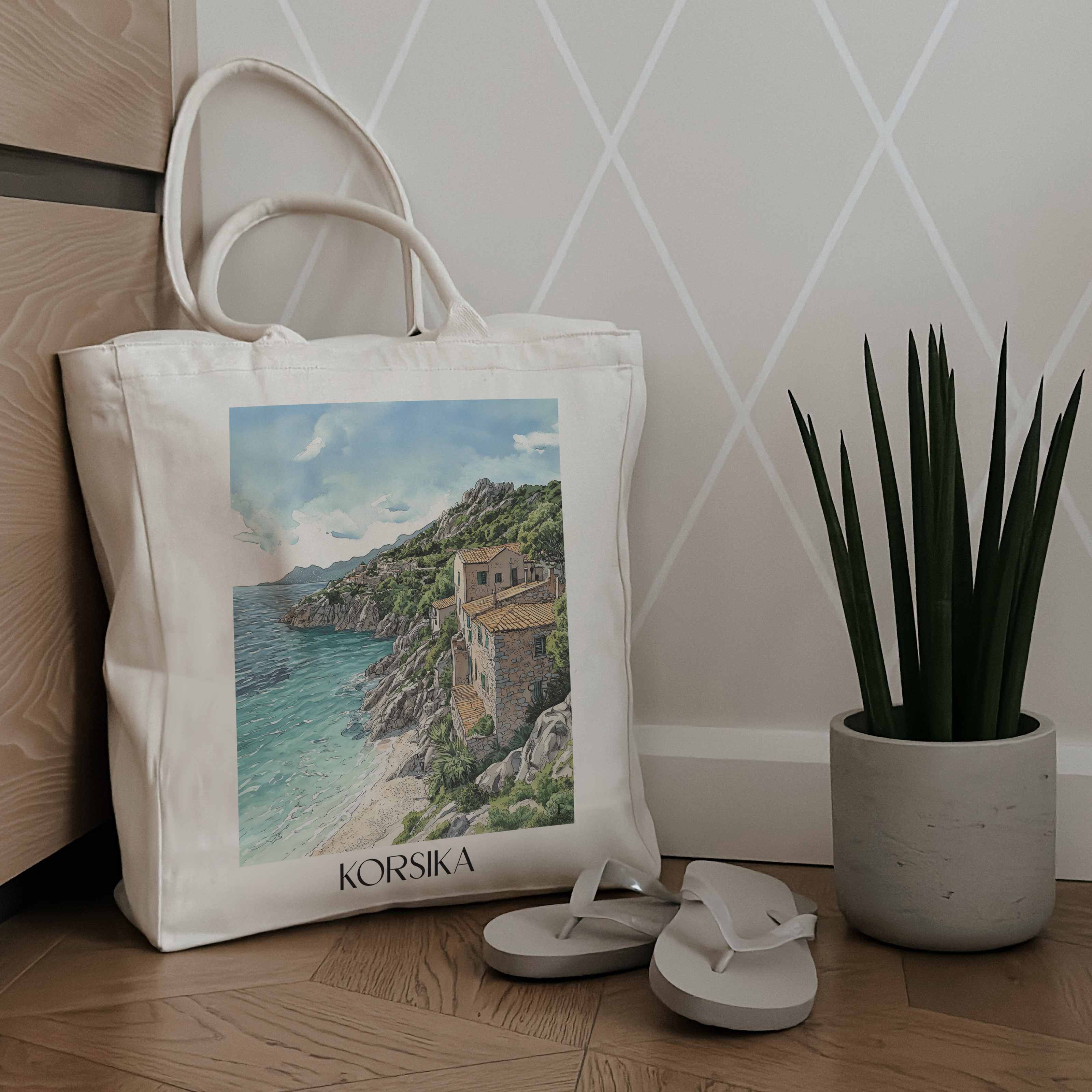korsika-frankreich-einkaufstasche-aquarell
