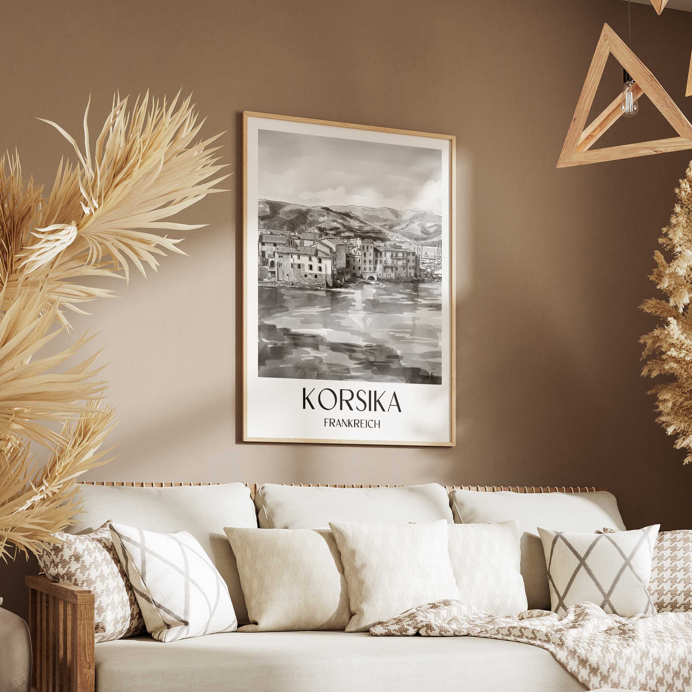korsika-frankreich-poster-aquarell-schwarz-weiss
