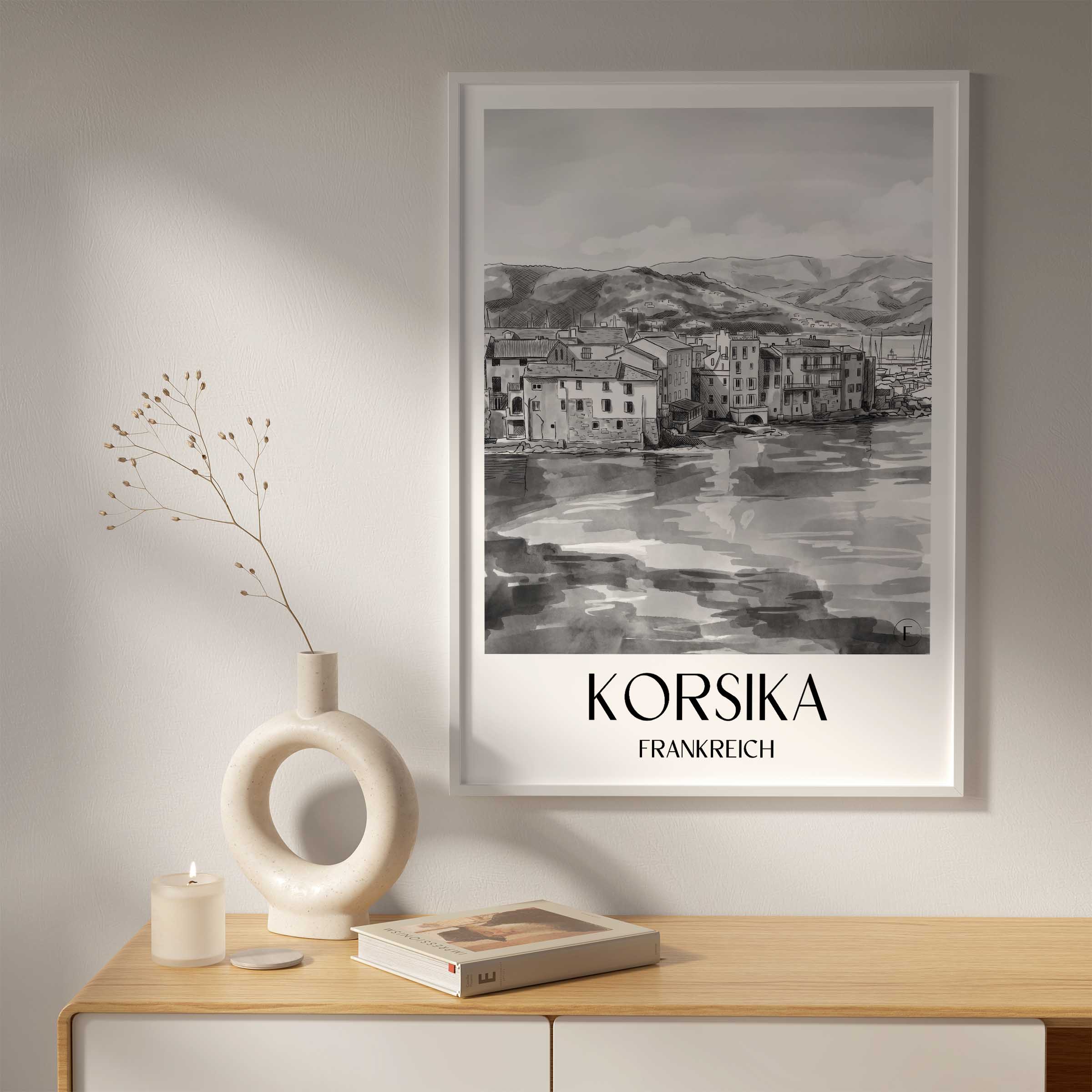 korsika-frankreich-poster-aquarell-schwarz-weiss