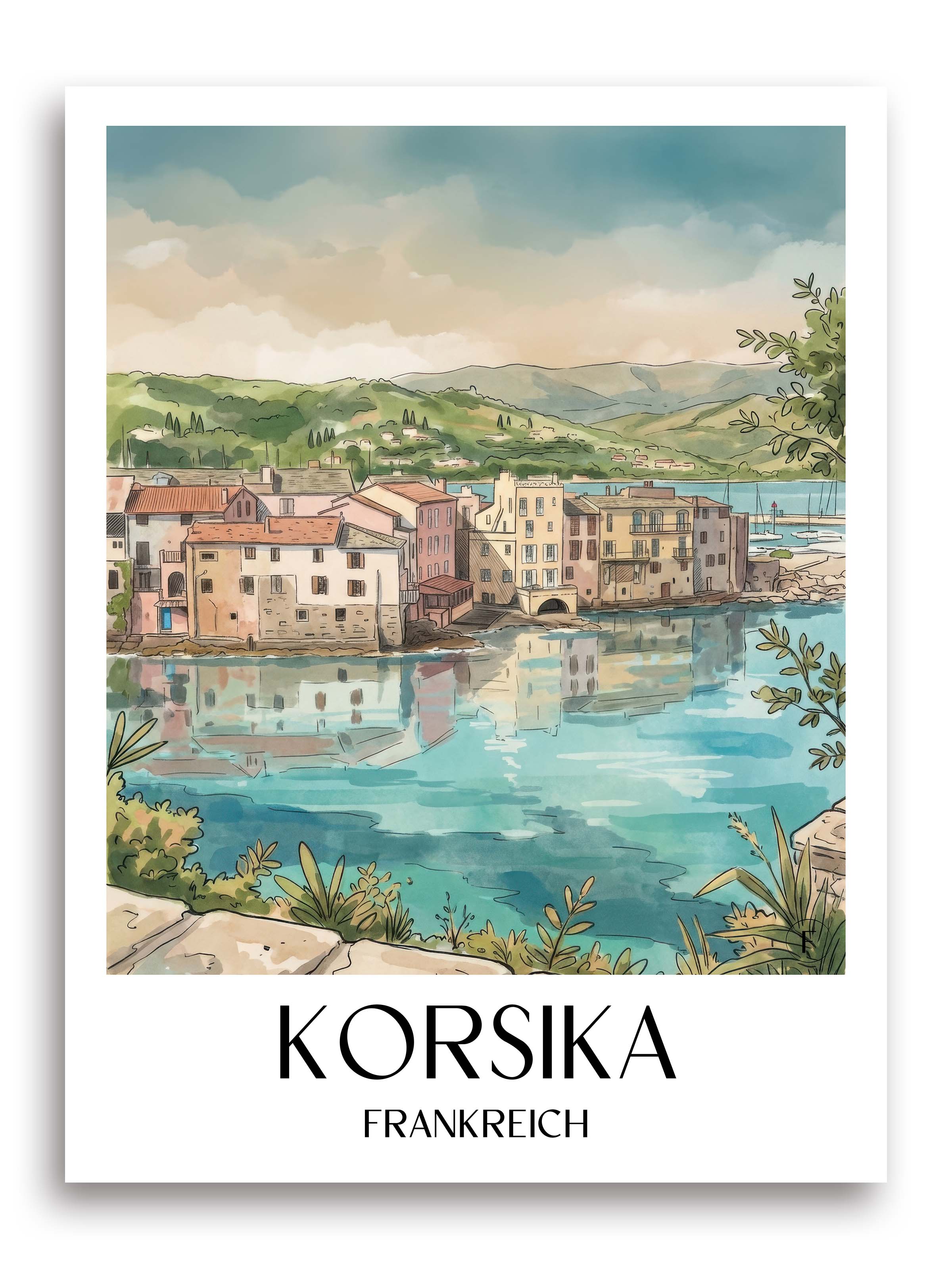 korsika-frankreich-poster-aquarell
