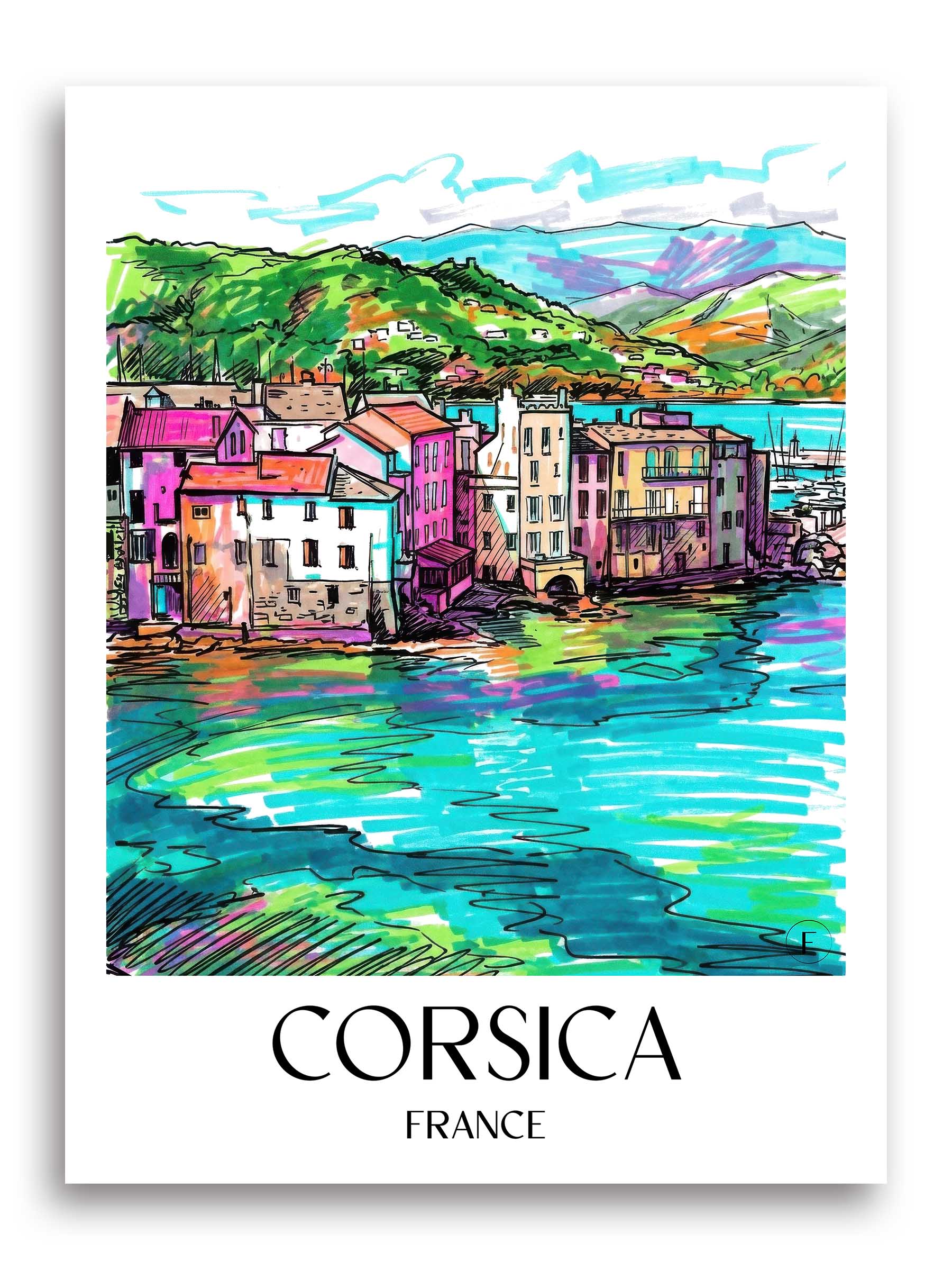 Korsika Poster - - Frankreich Kunstdruck - Tag Graffiti von A4 bis A1 - favplace