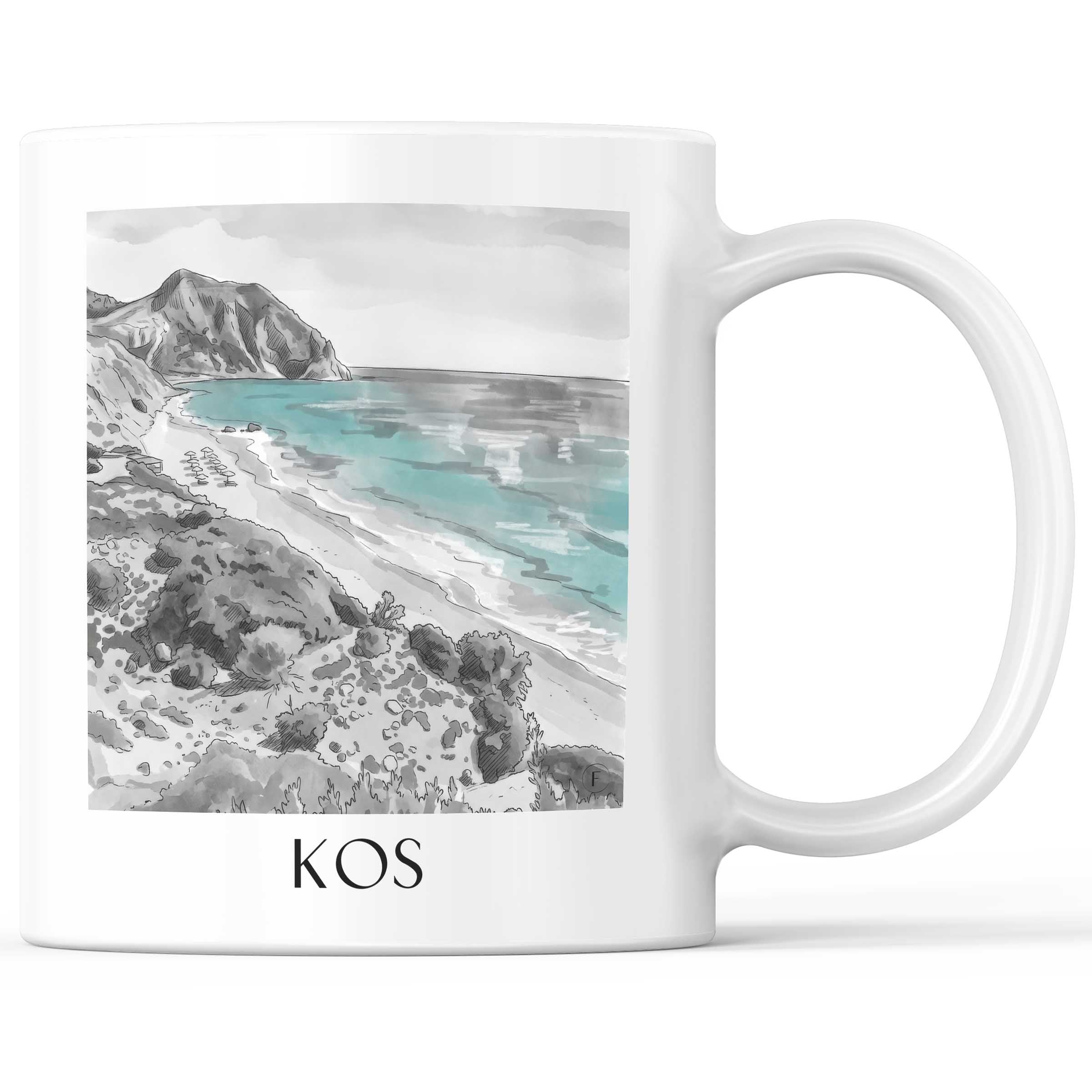Kos - Griechenland Becher - Kaffeetasse im Aquarell Schwarz-Weiß Stil - favplace