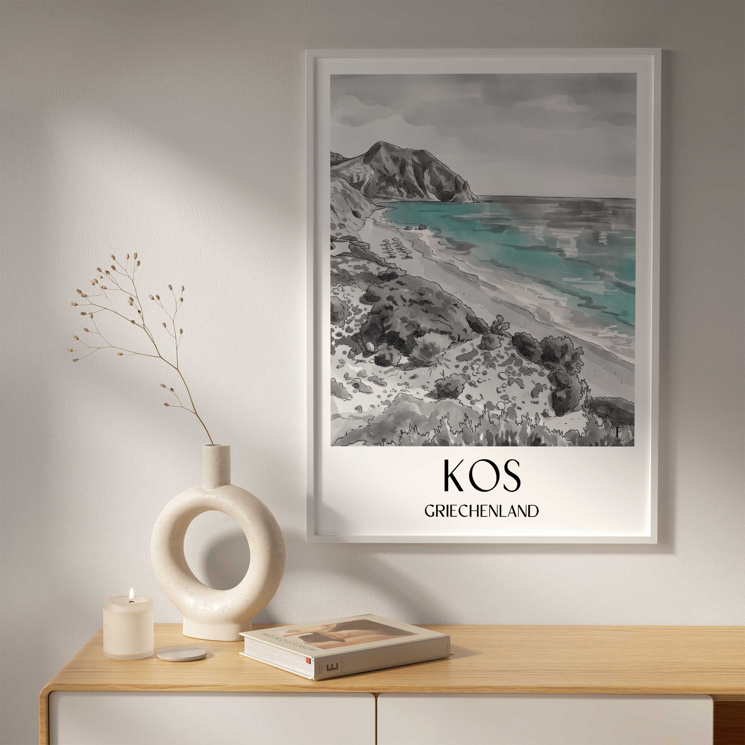 kos-griechenland-poster-aquarell-schwarz-weiss
