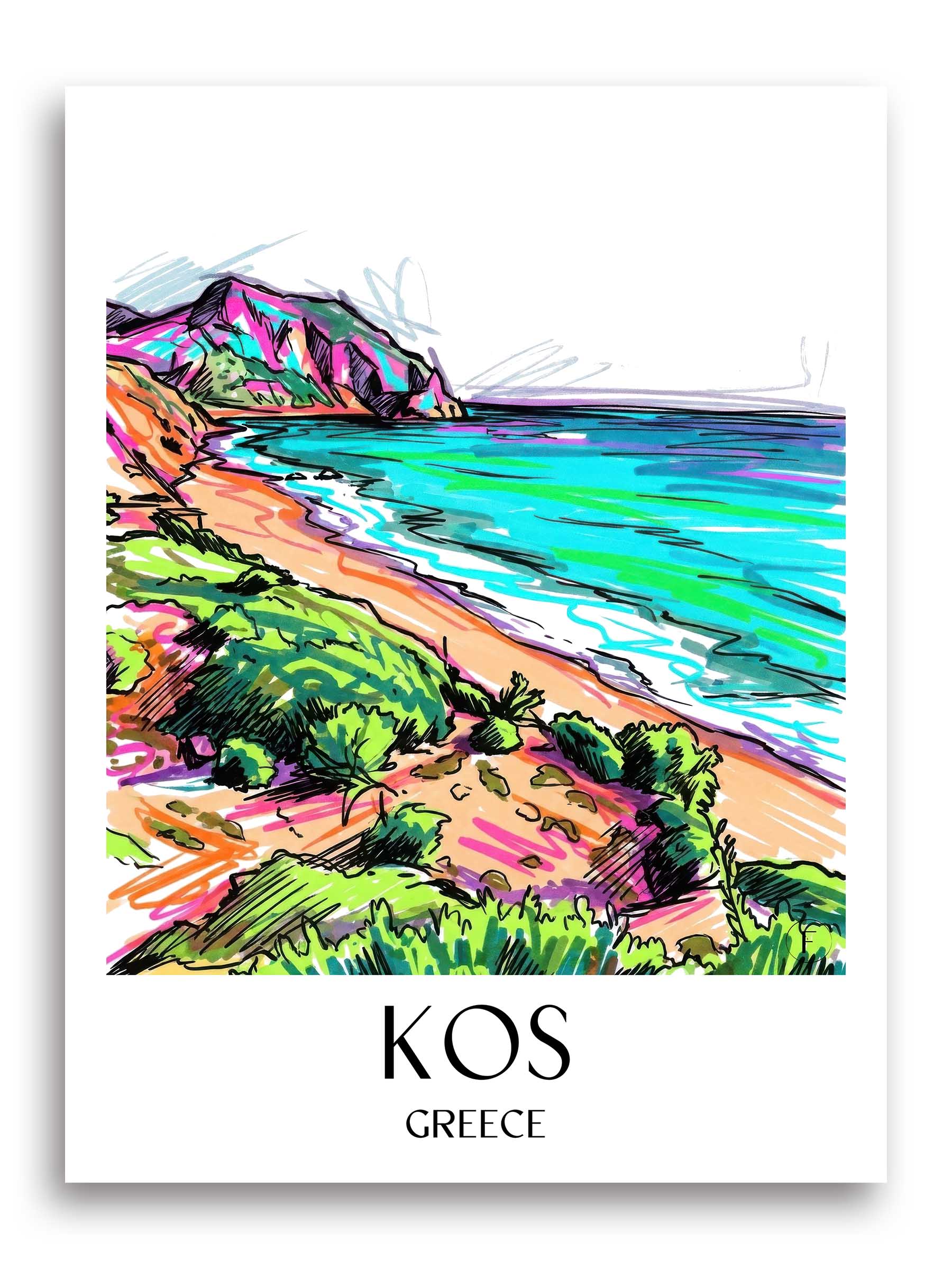 Kos Poster - - Griechenland Kunstdruck - Tag Graffiti von A4 bis A1 - favplace