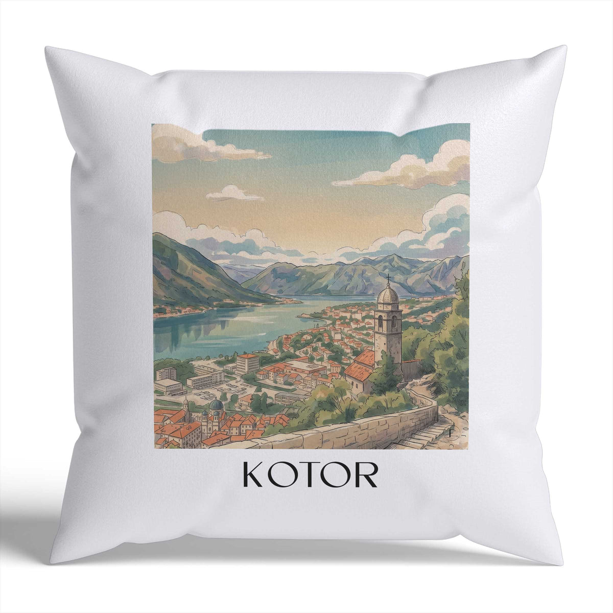 Kotor Kissenhülle - Zierkissen Bezug - Montenegro - Montenegro Kissen bzw. Kissenbezug im Aquarell Stil - favplace