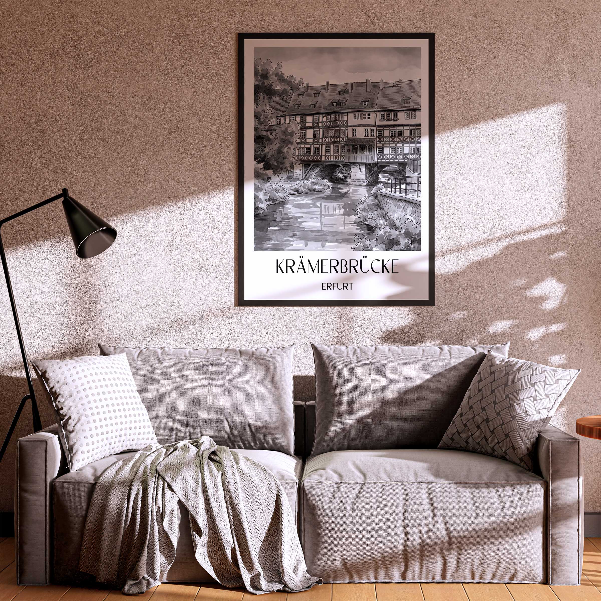 krämerbrücke-erfurt-deutschland-poster-aquarell-schwarz-weiss