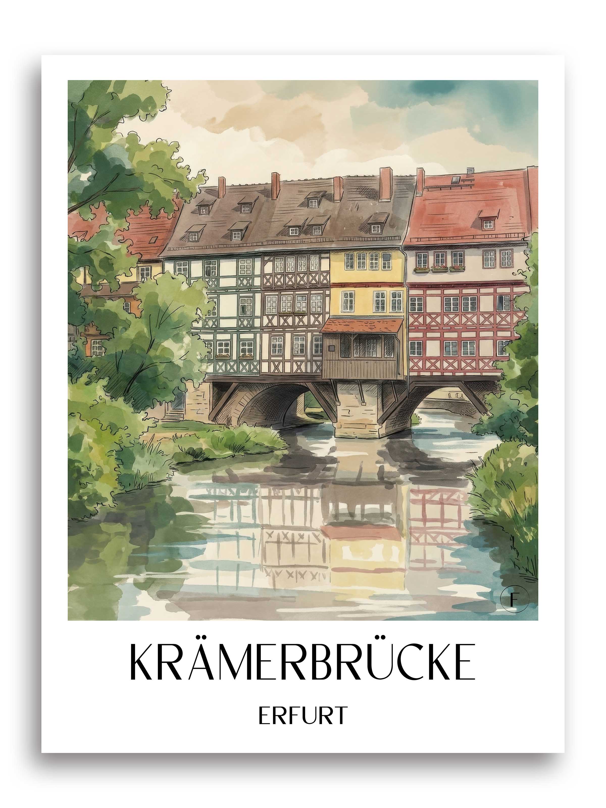 Krämerbrücke Poster - Erfurt - Deutschland Kunstdruck - Aquarell von A4 bis A1 - favplace