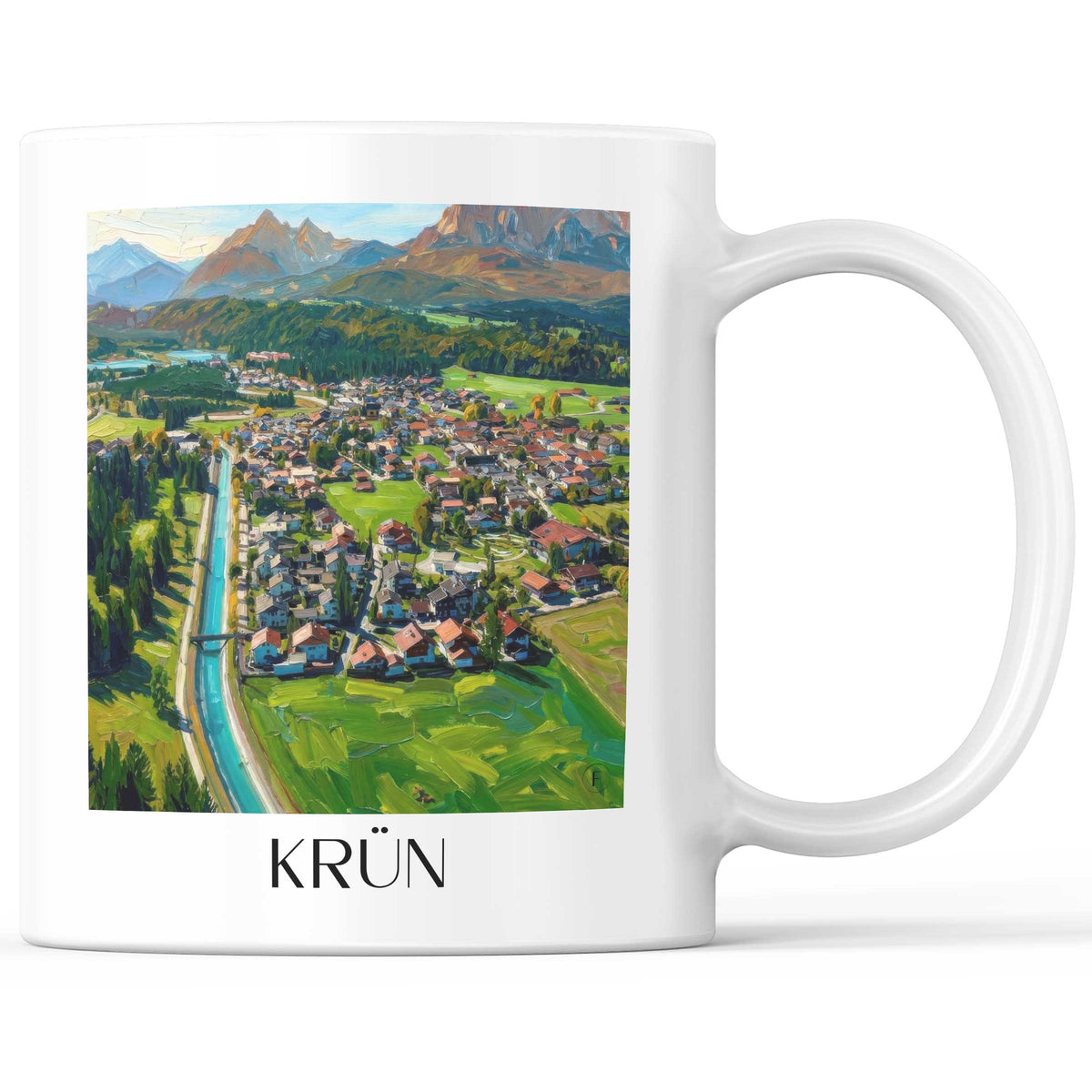 Krün Kaffeebecher - Werdenfelser Land - Deutschland Becher - Kaffeetasse im Ölgemälde Stil - favplace
