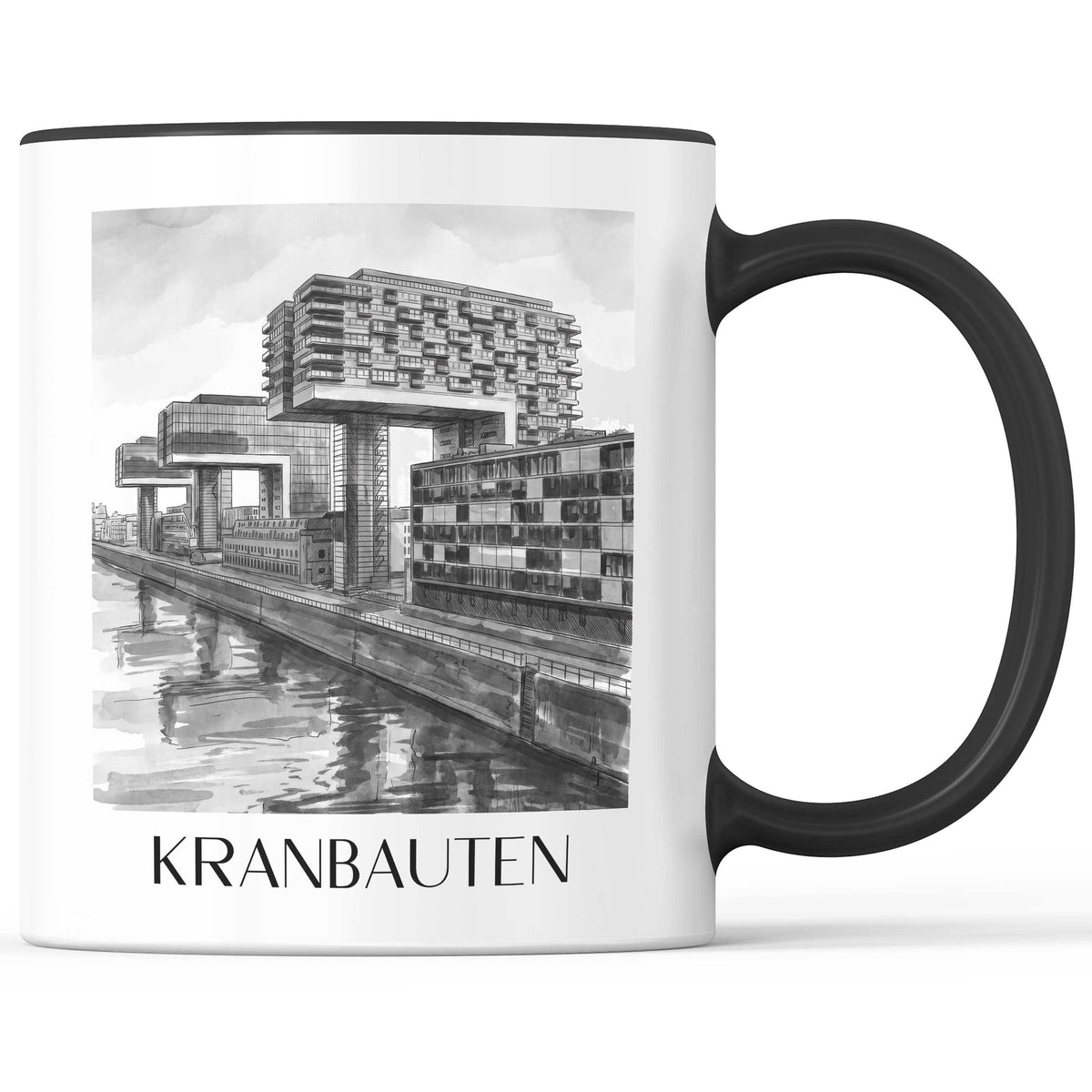 kranbauten-köln-deutschland-kaffeebecher-aquarell-schwarz-weiss