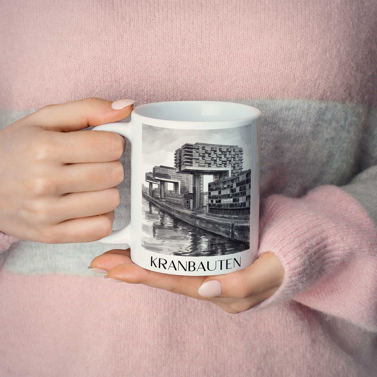kranbauten-köln-deutschland-kaffeebecher-aquarell-schwarz-weiss