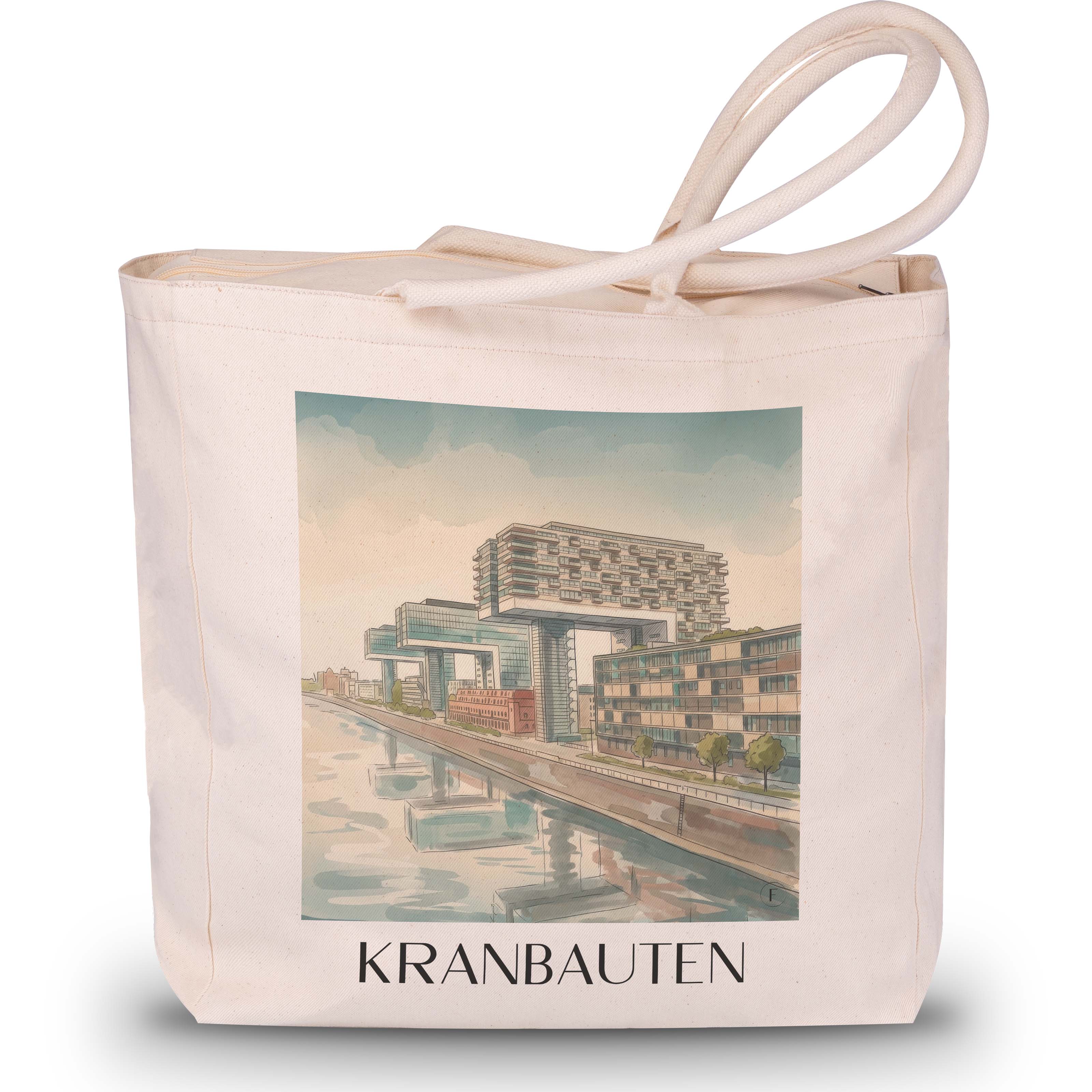 kranbauten-köln-deutschland-einkaufstasche-aquarell