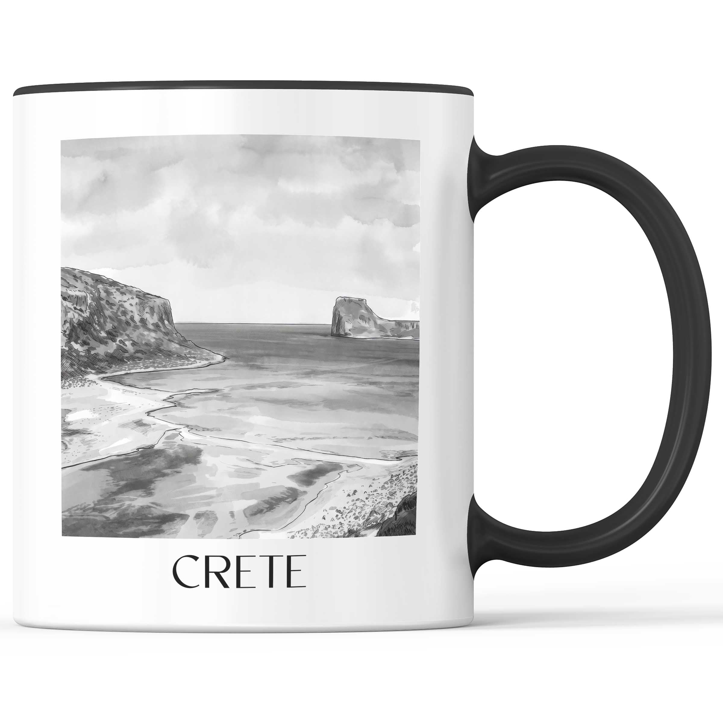 Kreta - Griechenland Becher - Kaffeetasse im Aquarell Schwarz-Weiß Stil - favplace