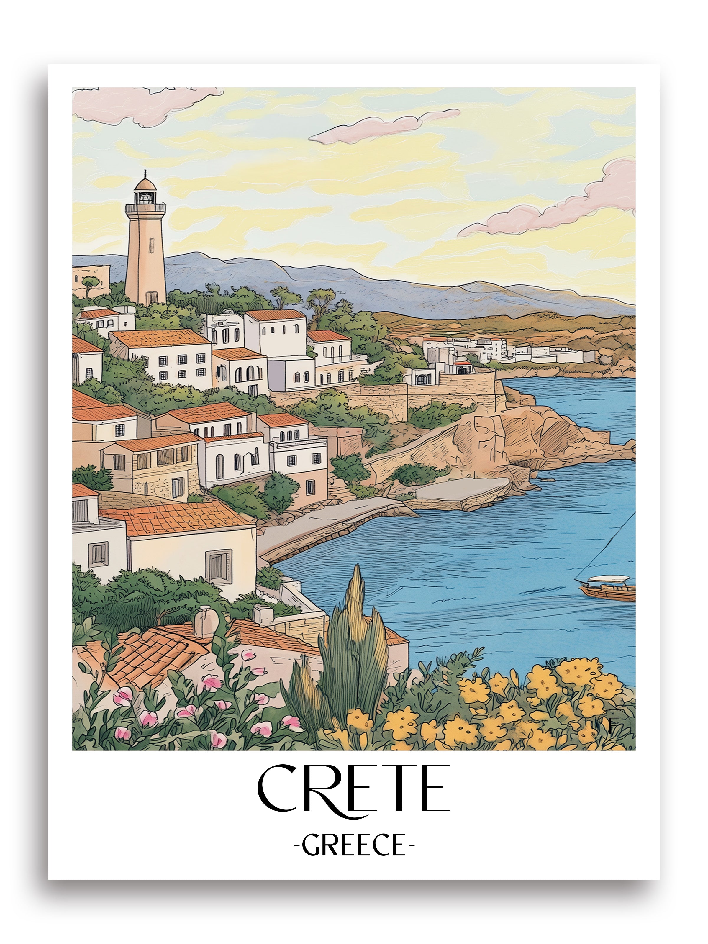 Kreta Poster - Griechenland Kunstdruck - Aquarell von A4 bis A1 - favplace