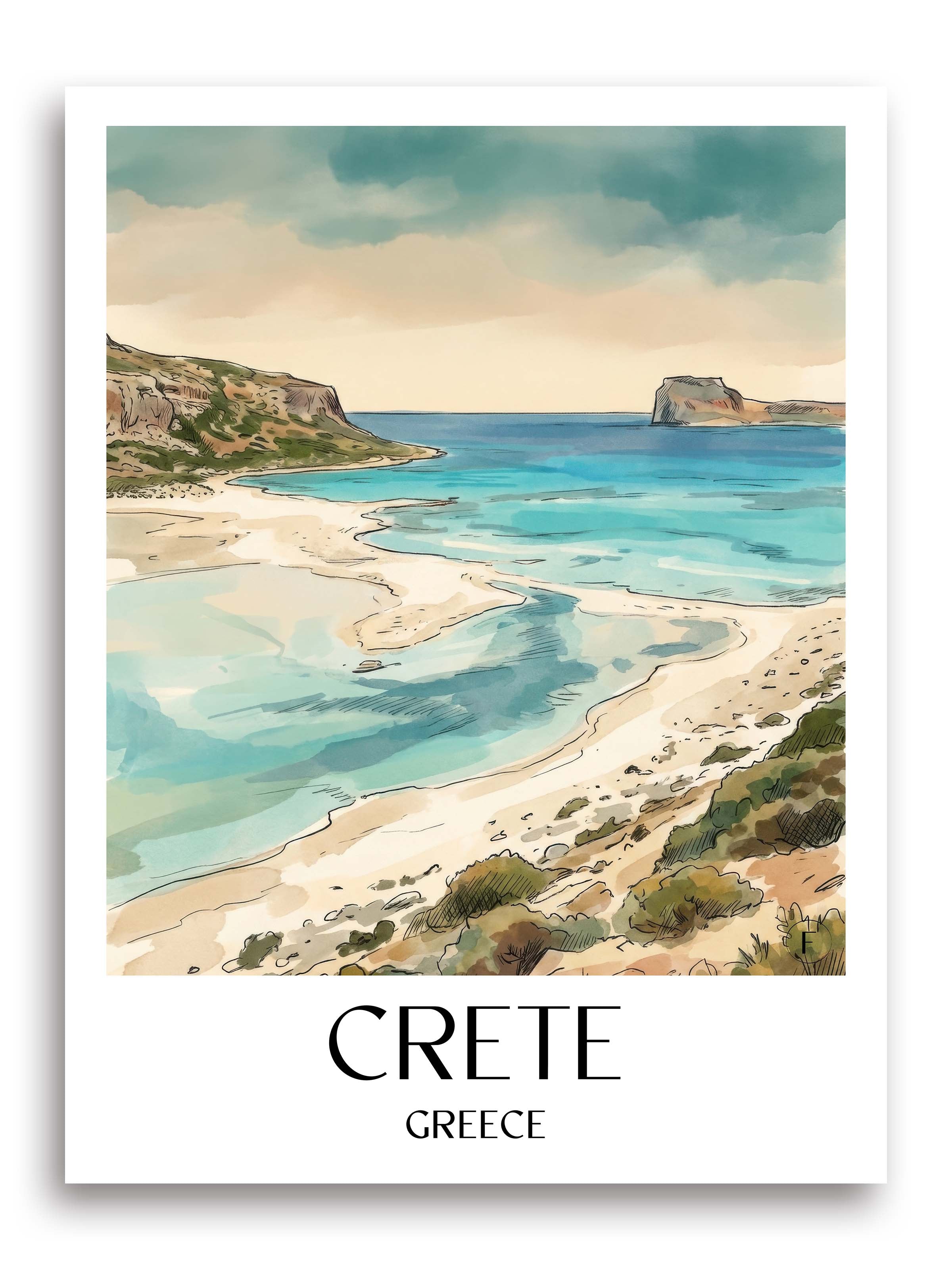 Kreta Poster - Griechenland Kunstdruck - Aquarell von A4 bis A1 - favplace
