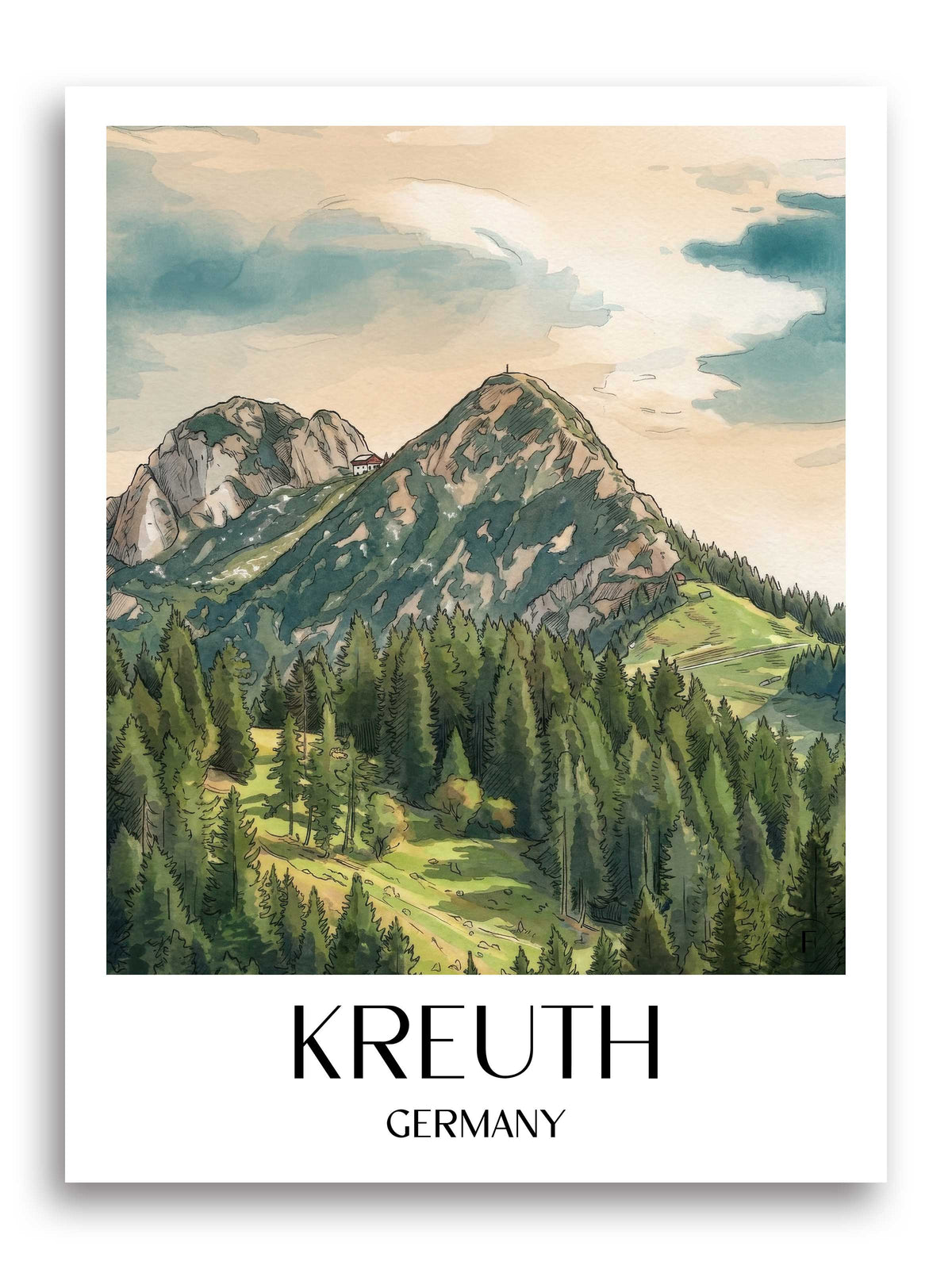 Kreuth Poster - Tegernsee - Deutschland Kunstdruck - Aquarell von A4 bis A1 - favplace