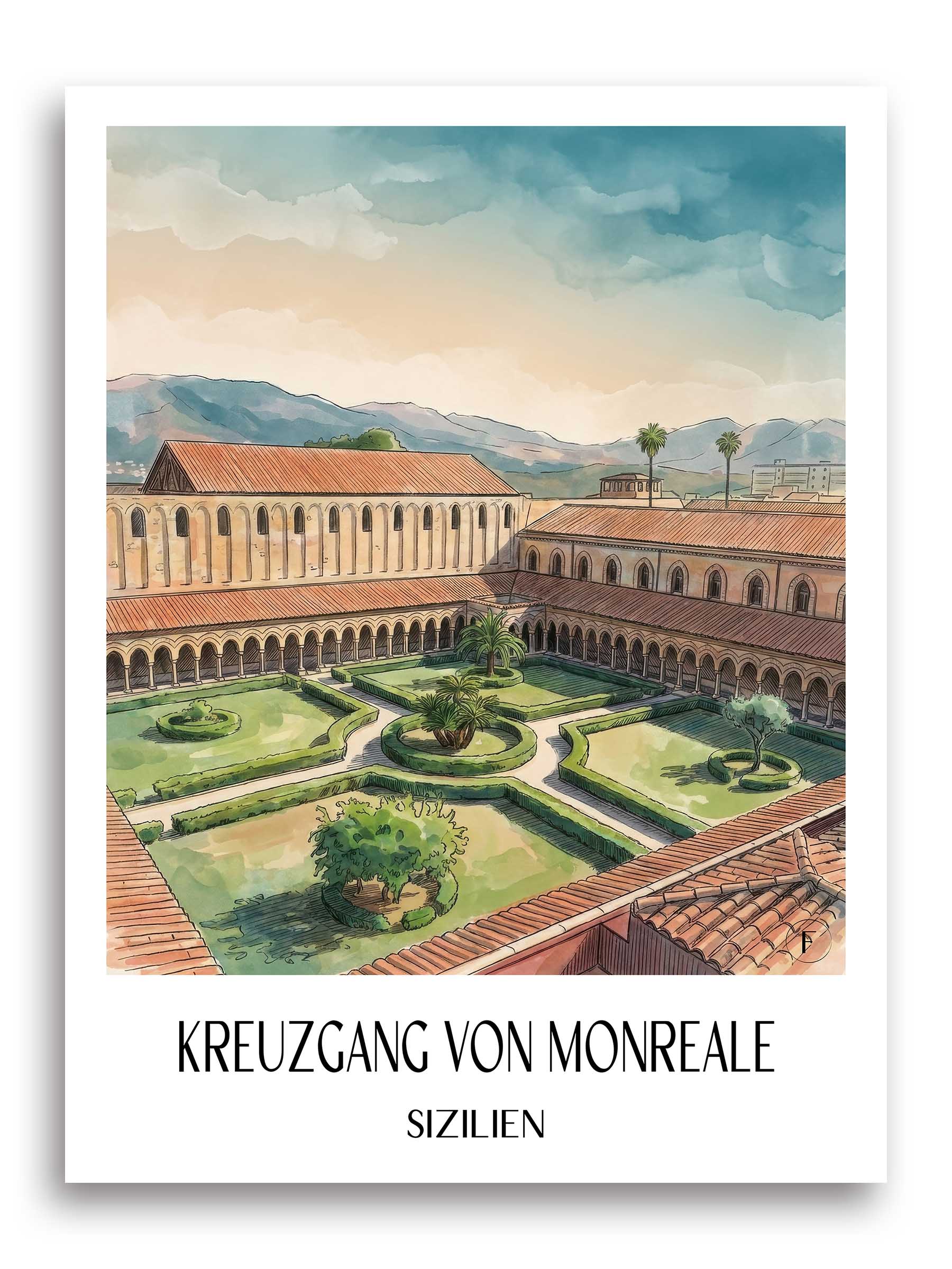 kreuzgang-von-monreale-sizilien-italien-poster-aquarell