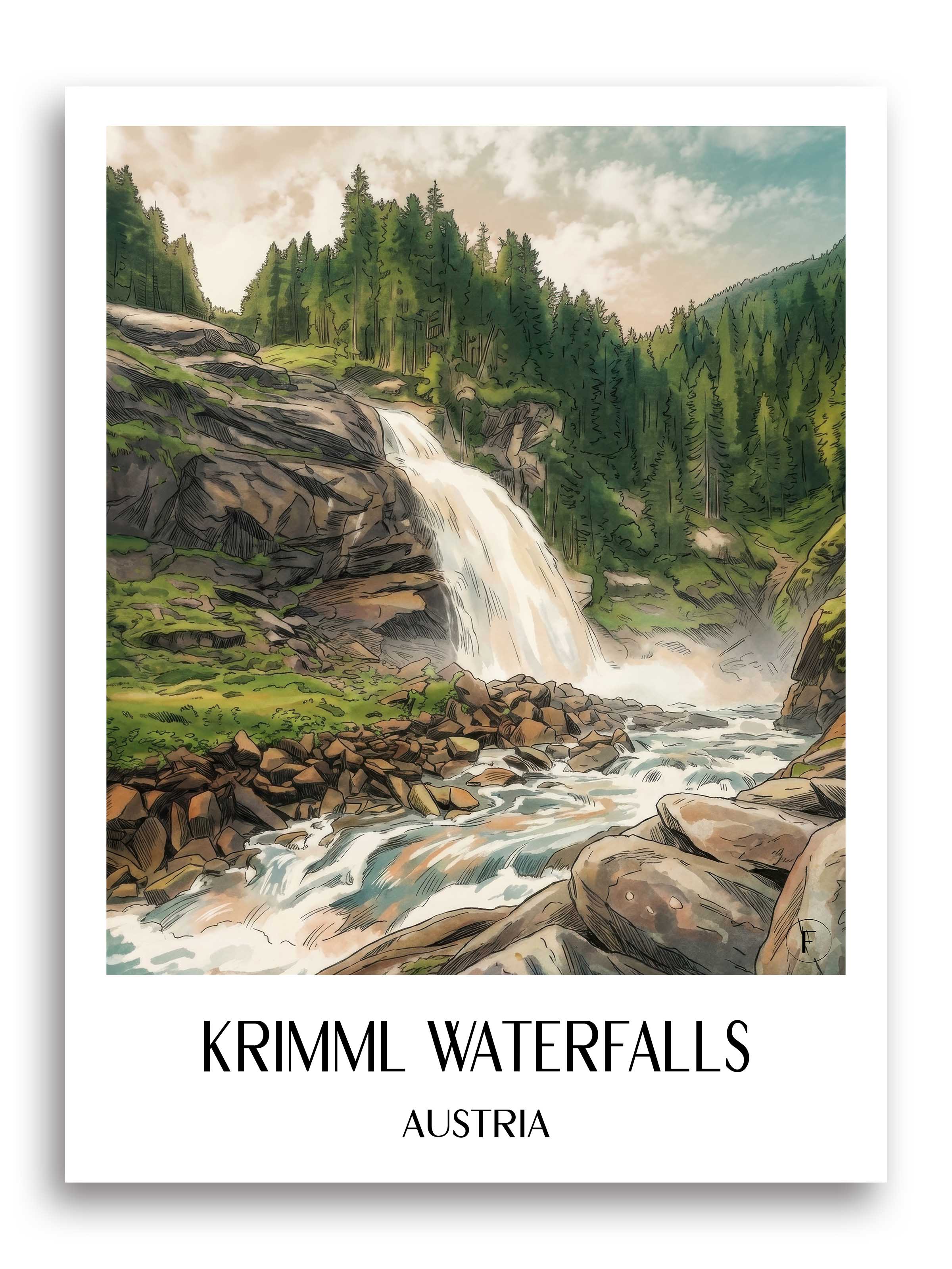 Krimmler Wasserfälle Poster - Österreich - Österreich Kunstdruck - Aquarell von A4 bis A1 - favplace