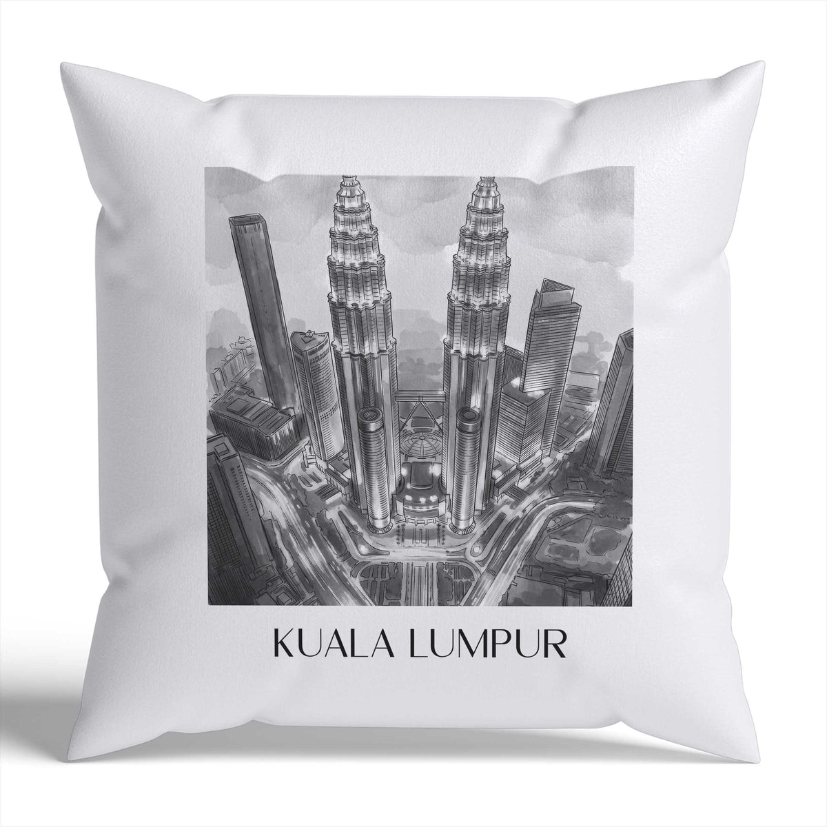 Kuala Lumpur Kissenhülle - Zierkissen Bezug - Malaysia - Malaysia Kissen bzw. Kissenbezug im Aquarell Schwarz-Weiß Stil - favplace