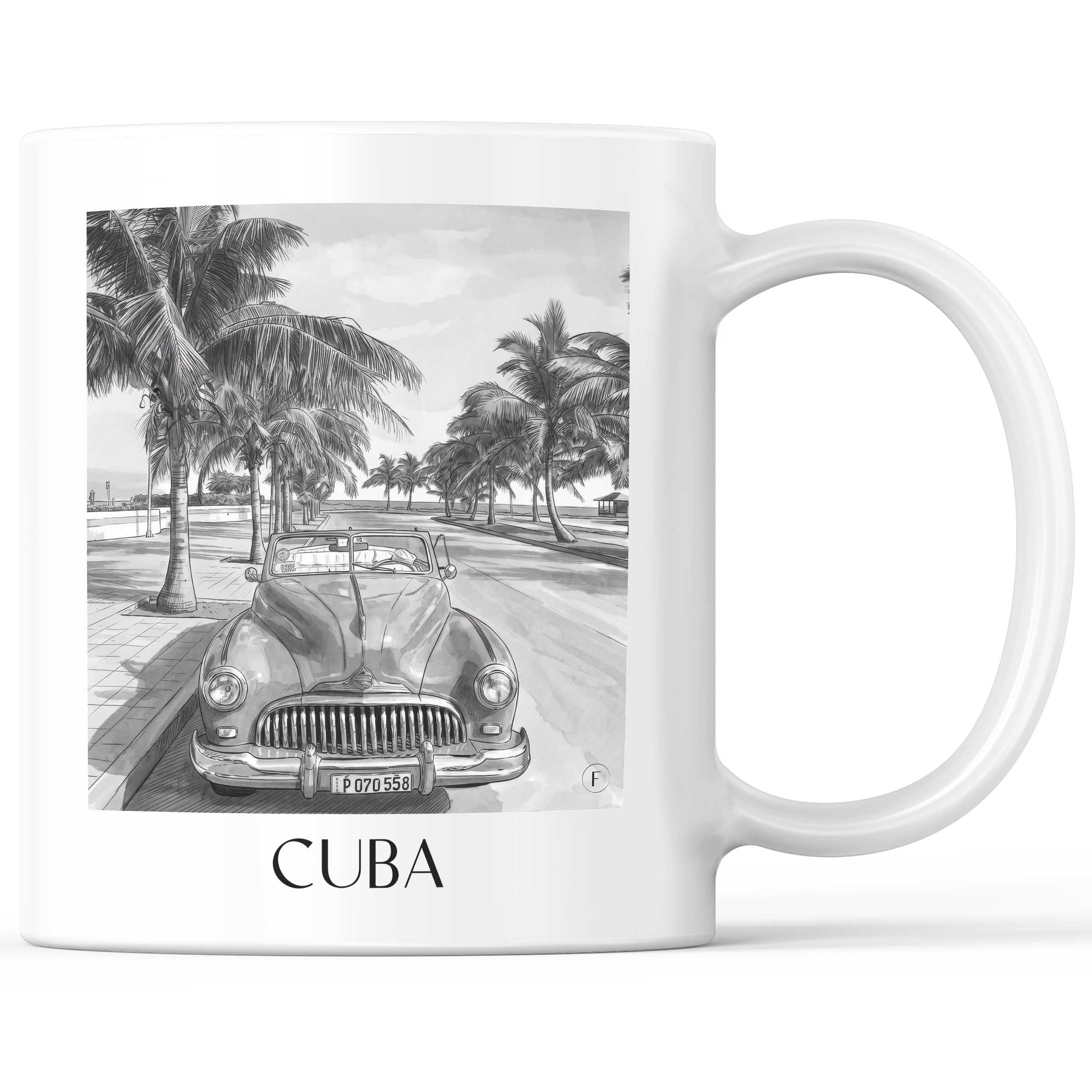 Kuba - Kuba Becher - Kaffeetasse im Aquarell Schwarz-Weiß Stil - favplace
