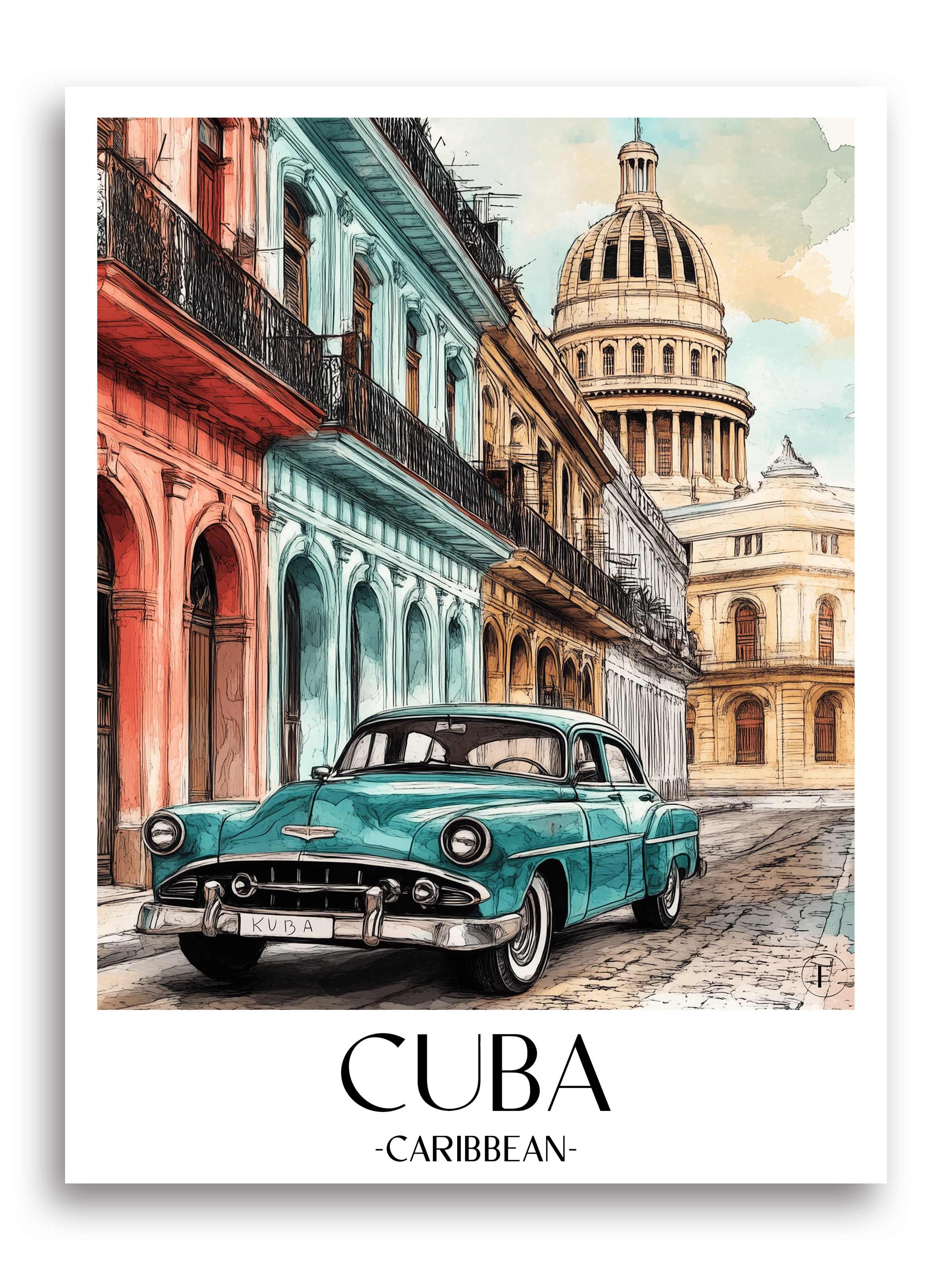 Kuba Poster - Kuba Kunstdruck - Aquarell von A4 bis A1 - favplace