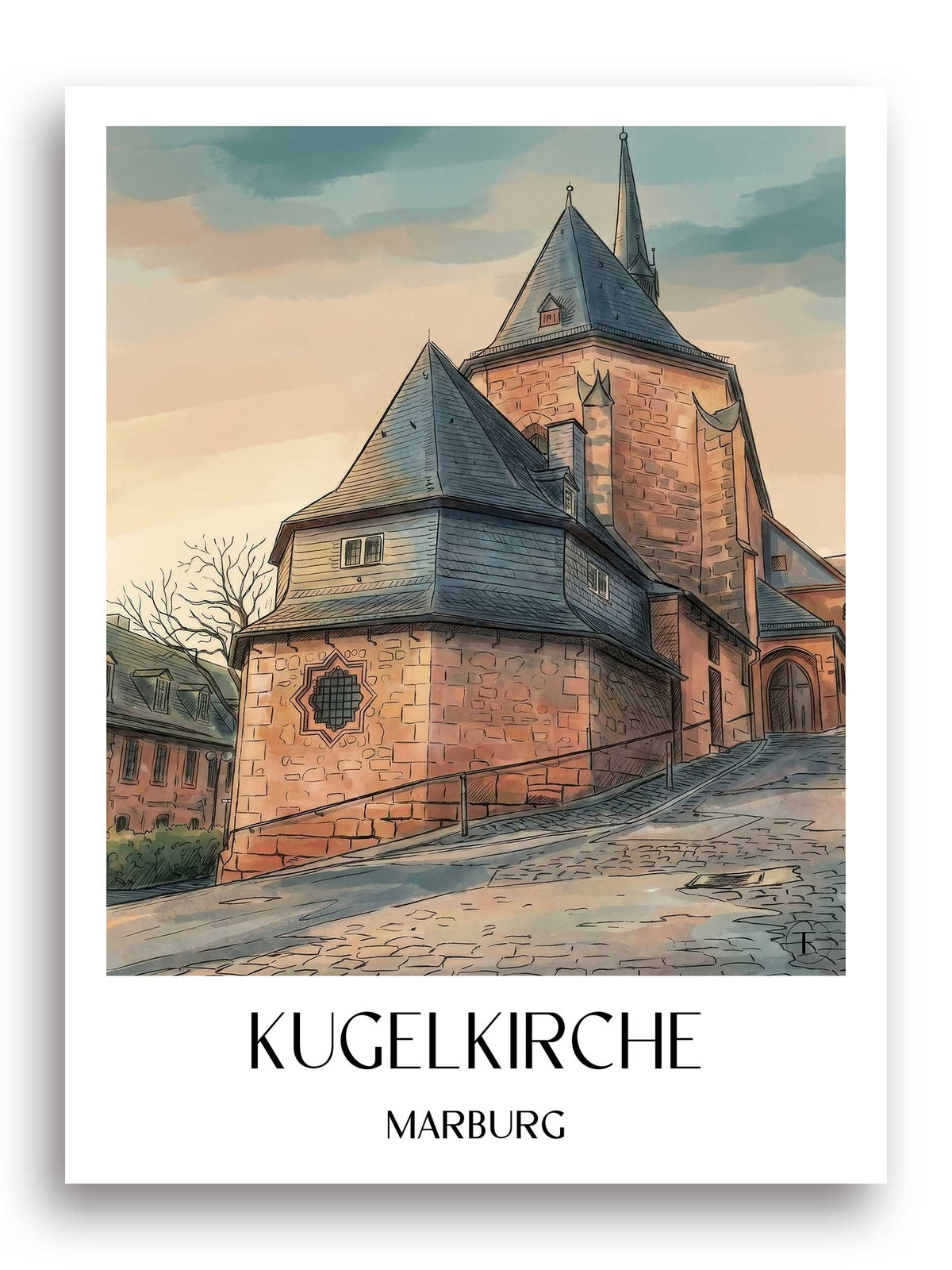 kugelkirche-marburg-deutschland-poster-aquarell