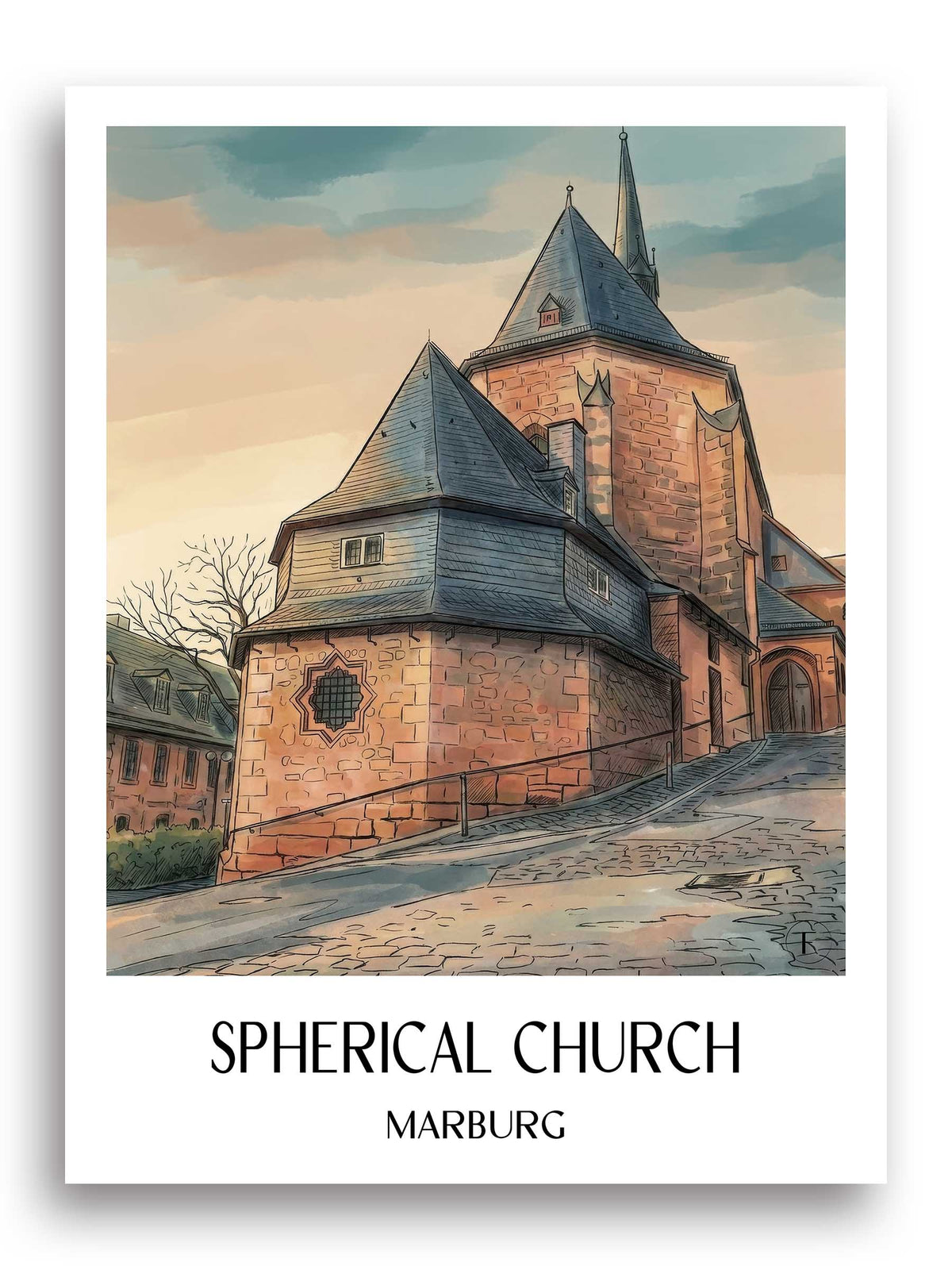 Kugelkirche Poster - Marburg - Deutschland Kunstdruck - Aquarell von A4 bis A1 - favplace