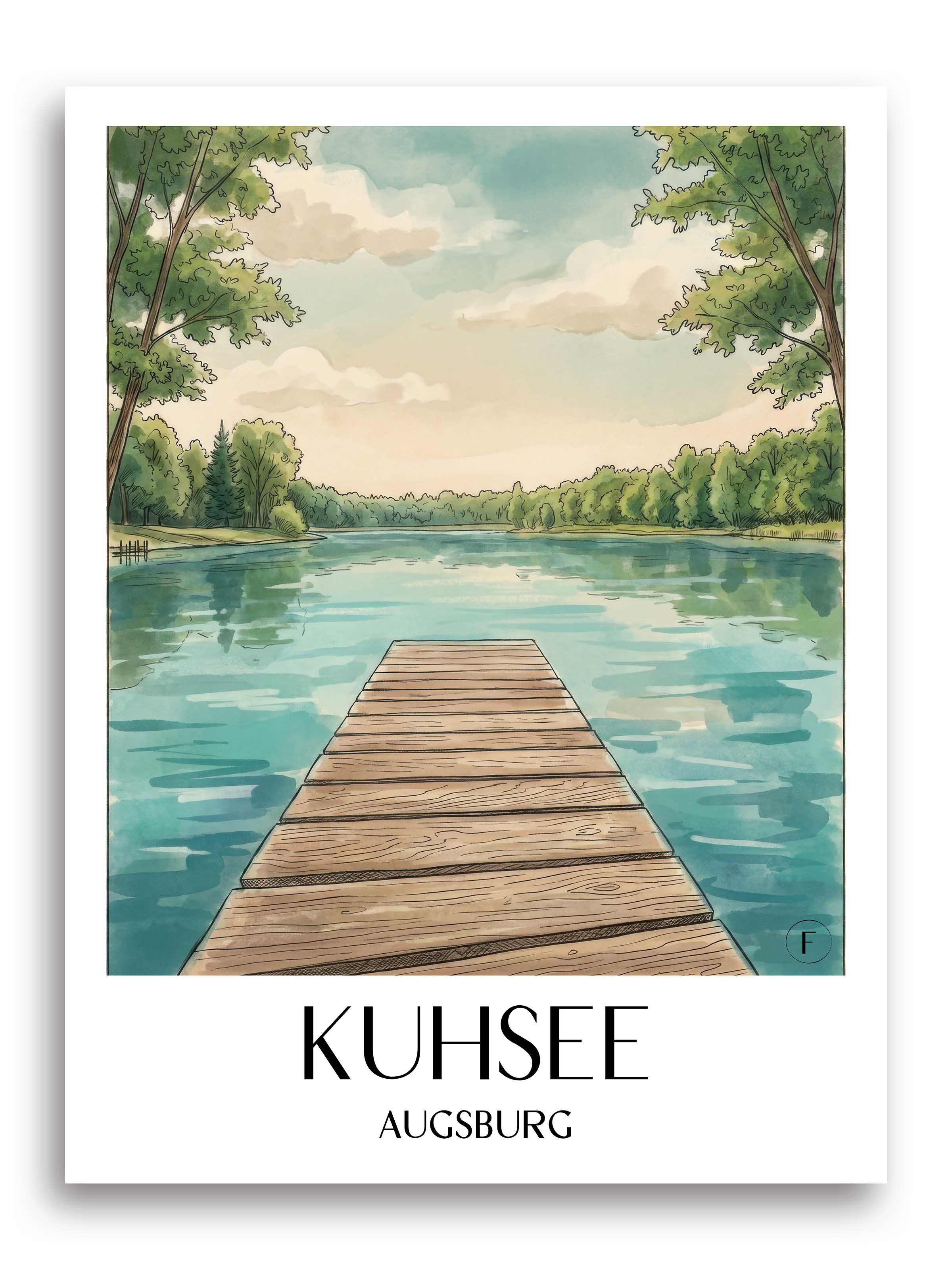 Kuhsee Poster - Augsburg - Deutschland Kunstdruck - Aquarell von A4 bis A1 - favplace
