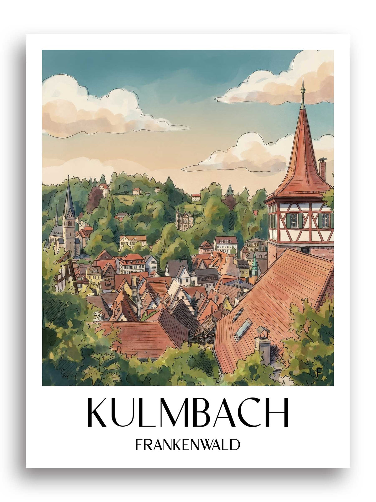 kulmbach-frankenwald-deutschland-poster-aquarell