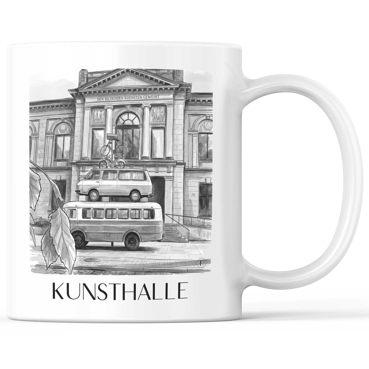 Kunsthalle Kaffeebecher - Bremen - Deutschland Becher - Kaffeetasse im Aquarell Schwarz-Weiß Stil - favplace