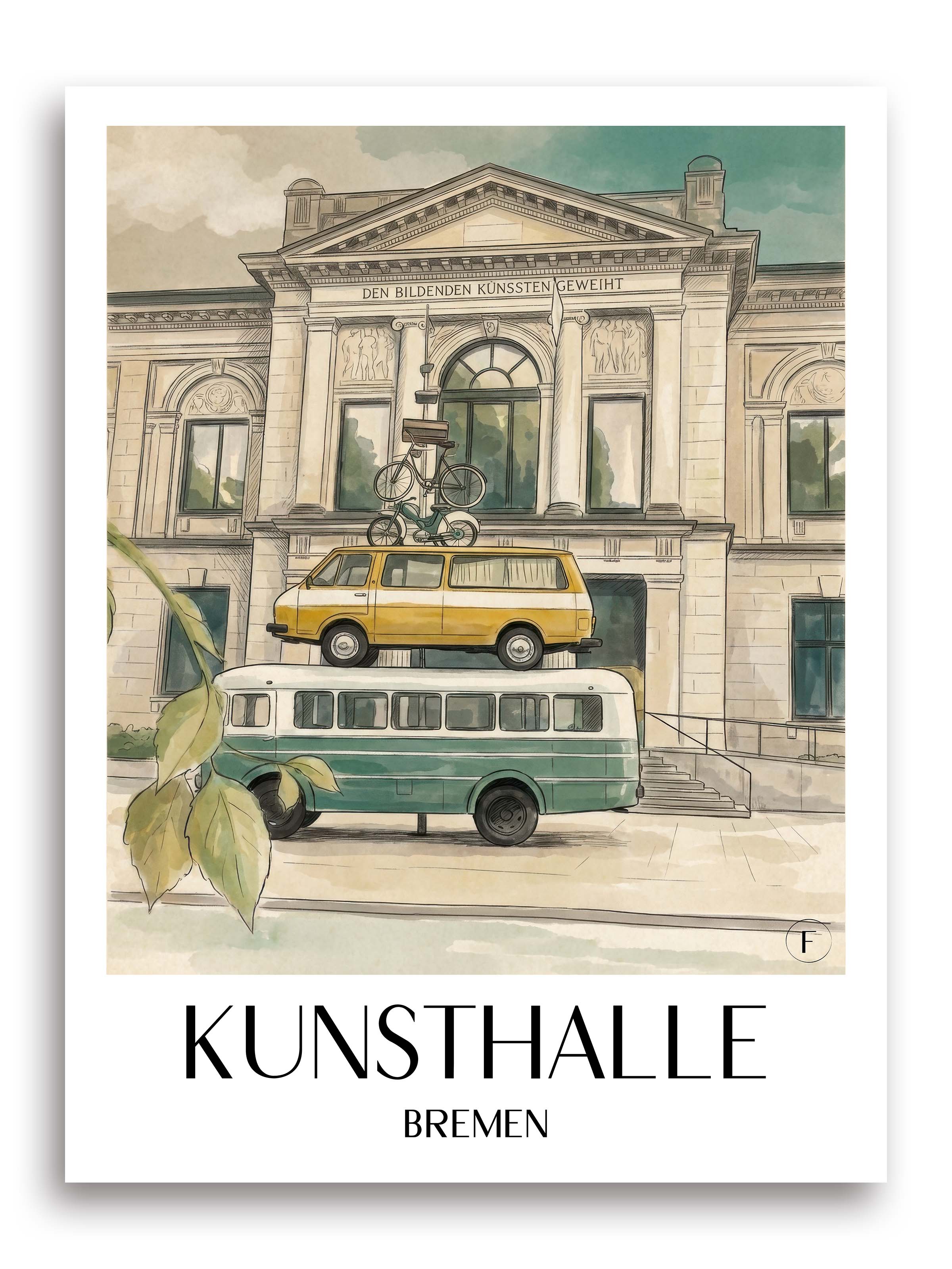 Kunsthalle Poster - Bremen - Deutschland Kunstdruck - Aquarell von A4 bis A1 - favplace