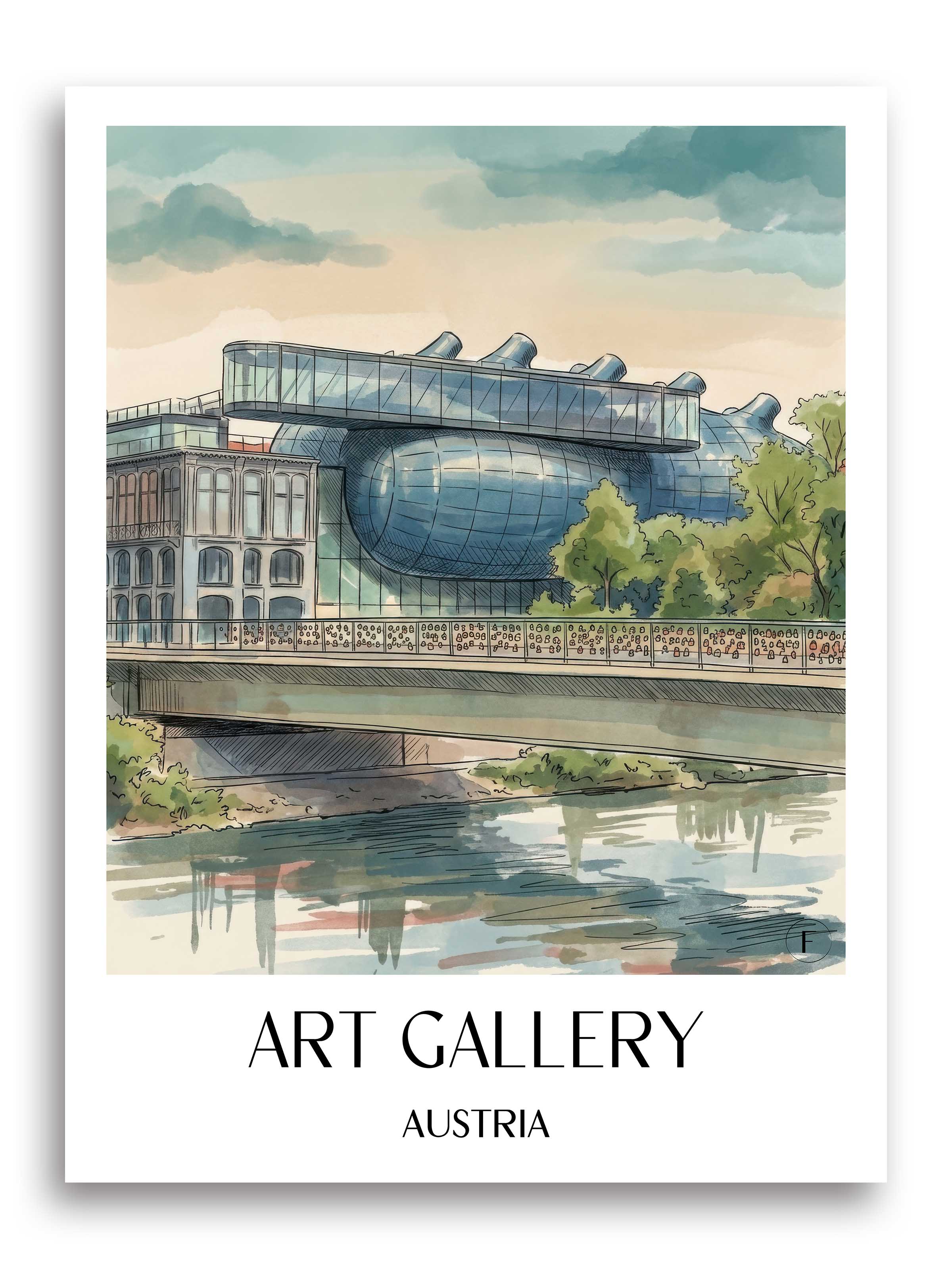 Kunsthaus Poster - Graz - Österreich Kunstdruck - Aquarell von A4 bis A1 - favplace