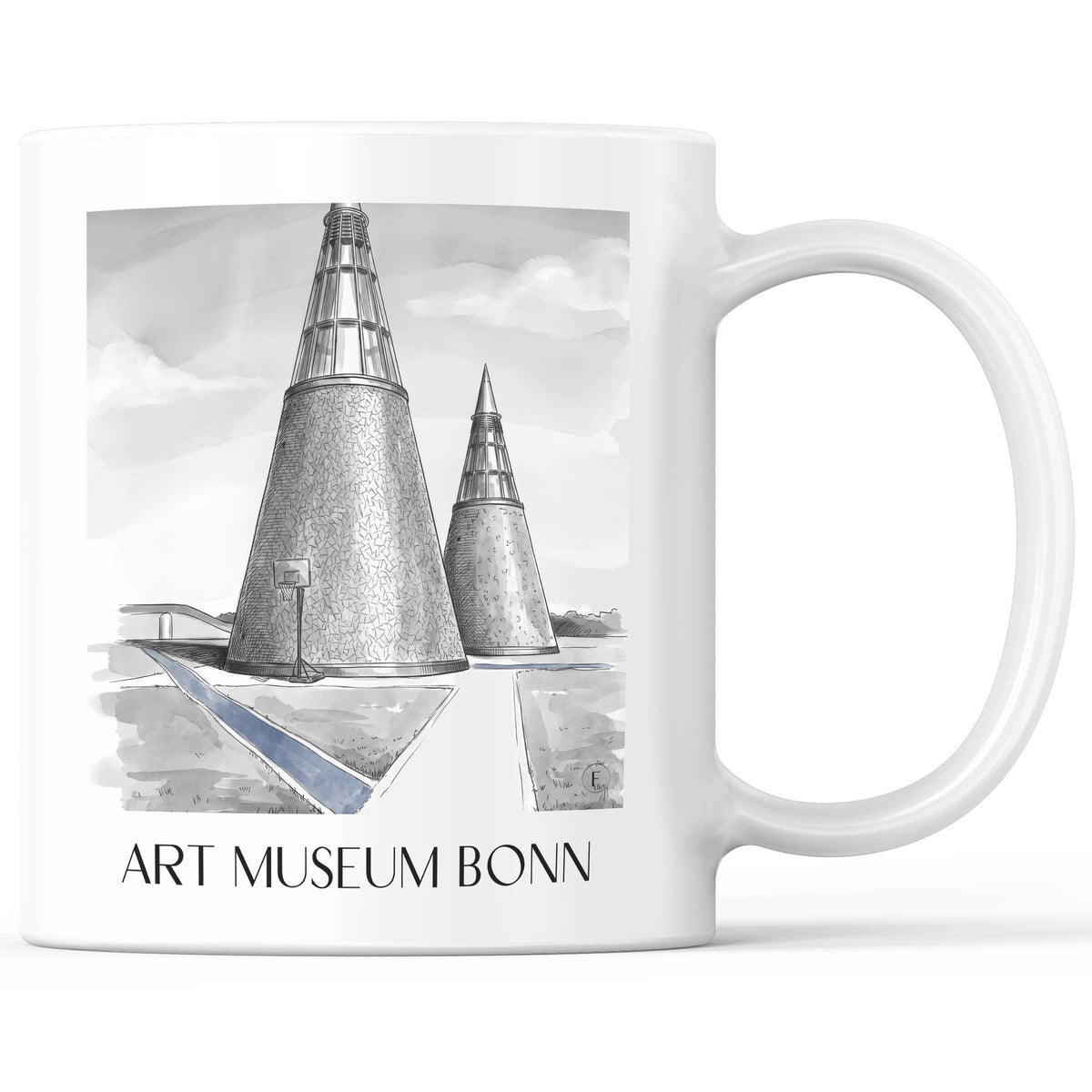 Kunstmuseum Kaffeebecher - Bonn - Deutschland Becher - Kaffeetasse im Aquarell Schwarz-Weiß Stil - favplace