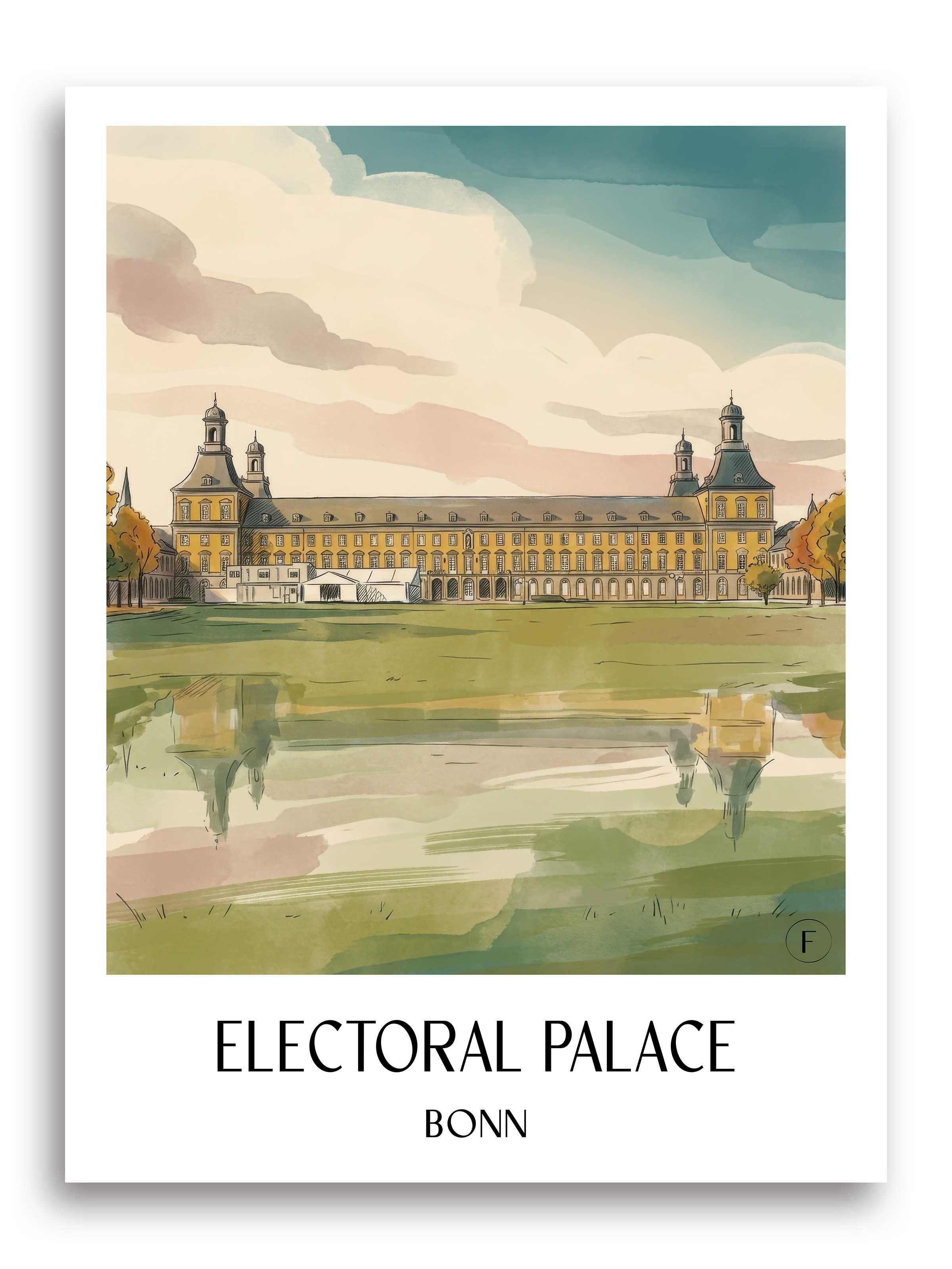 Kurfürstliches Schloss Poster - Bonn - Deutschland Kunstdruck - Aquarell von A4 bis A1 - favplace