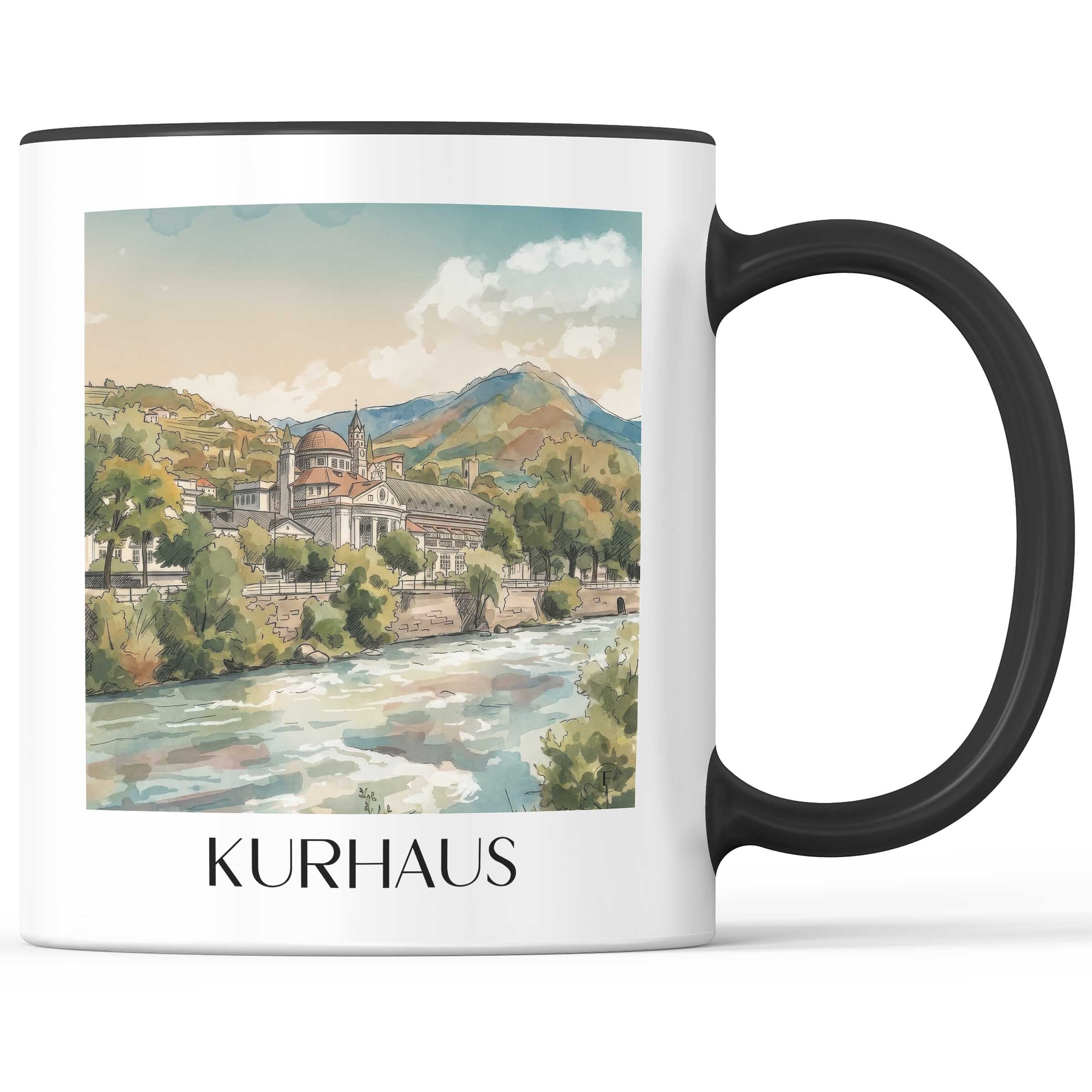 Kurhaus Kaffeebecher - Meran - Italien Becher - Kaffeetasse im Aquarell Stil - favplace
