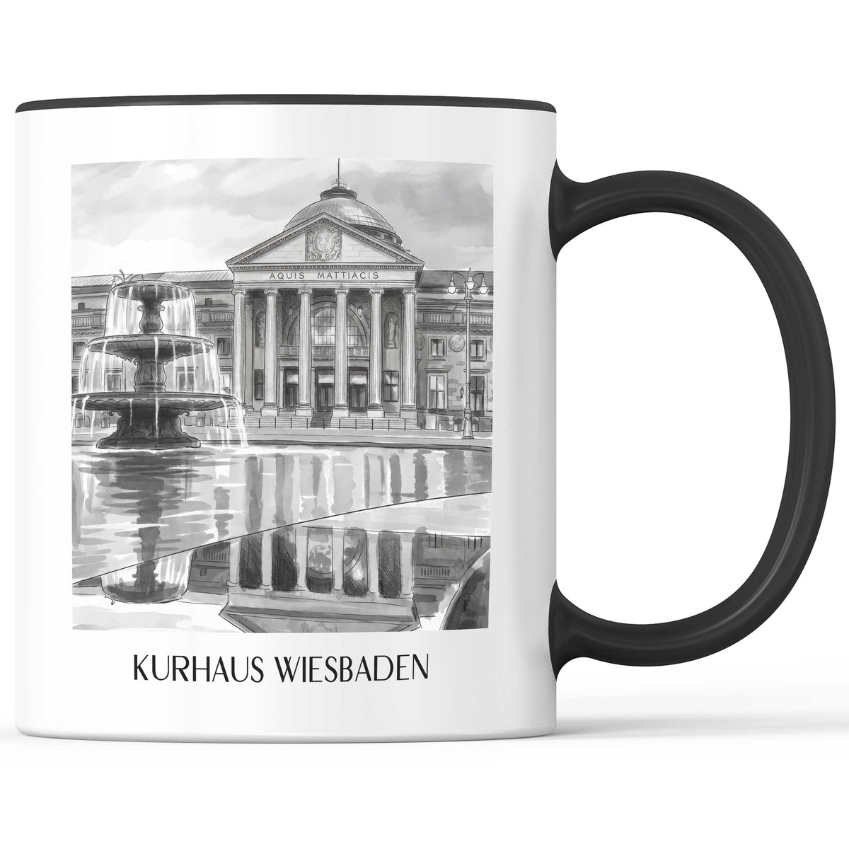 kurhaus-wiesbaden-deutschland-kaffeebecher-aquarell-schwarz-weiss