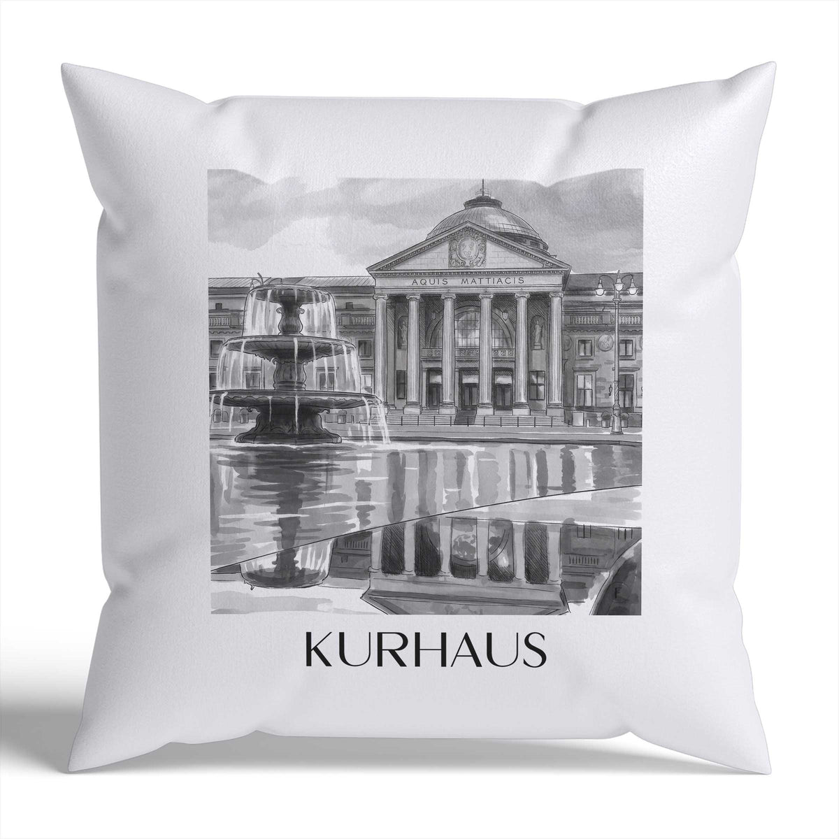 Kurhaus Kissenhülle - Zierkissen Bezug - Wiesbaden - Deutschland Kissen bzw. Kissenbezug im Aquarell Schwarz-Weiß Stil - favplace