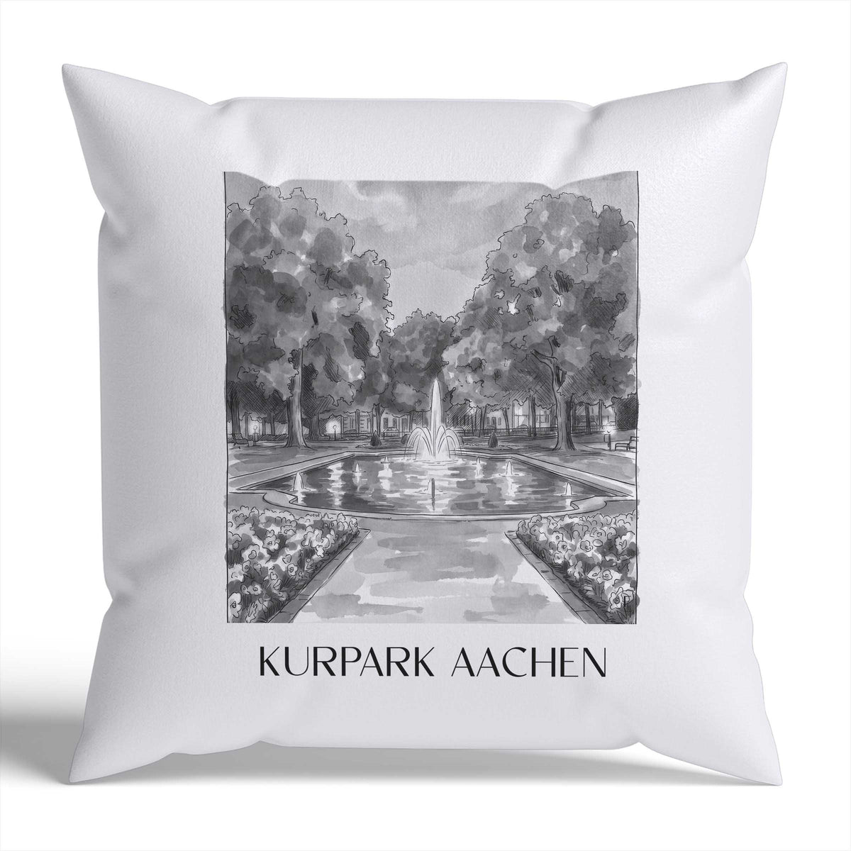 kurpark-aachen-deutschland-kissenbezug-aquarell-schwarz-weiss