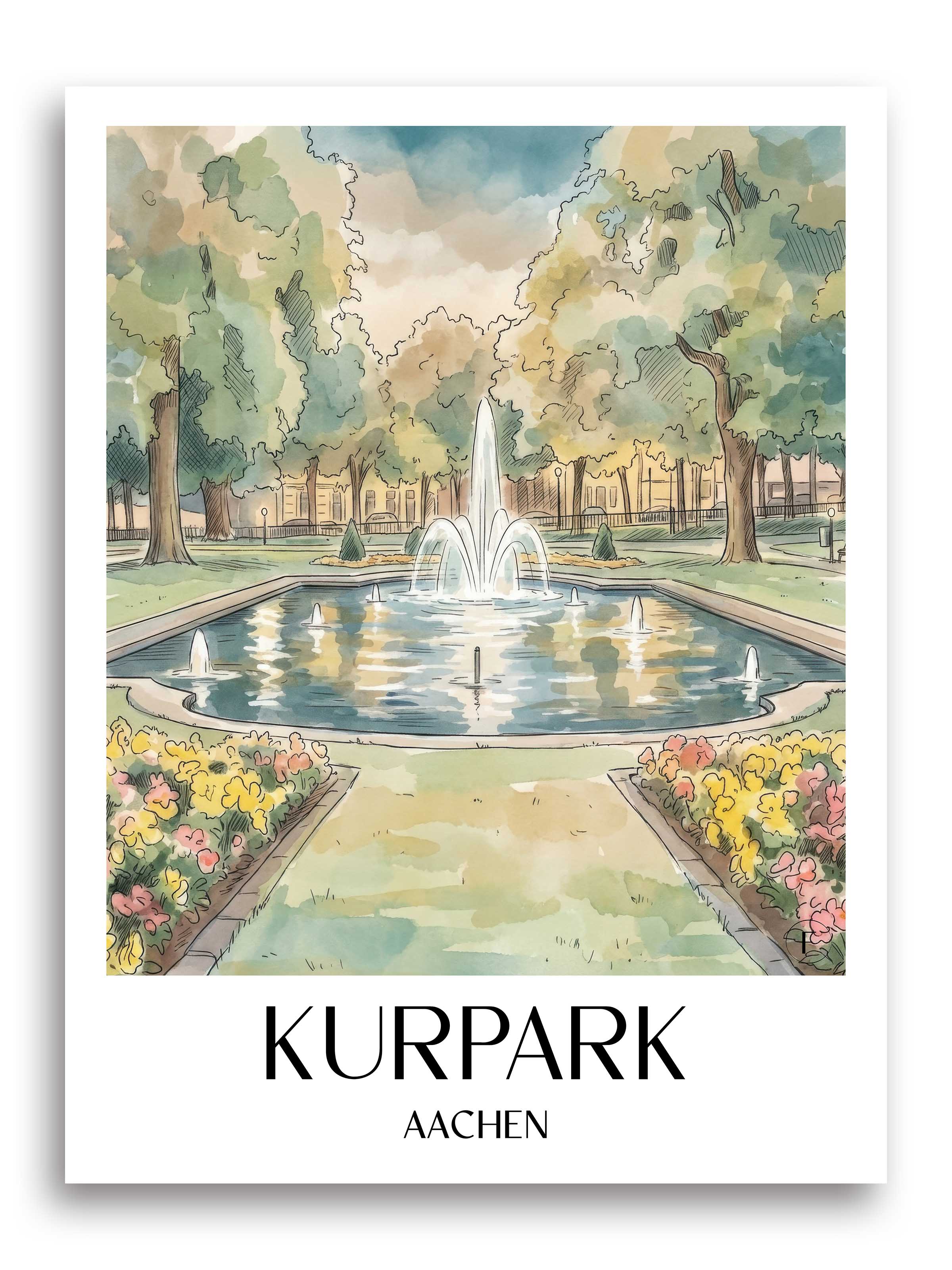 Kurpark Poster - Aachen - Deutschland Kunstdruck - Aquarell von A4 bis A1 - favplace