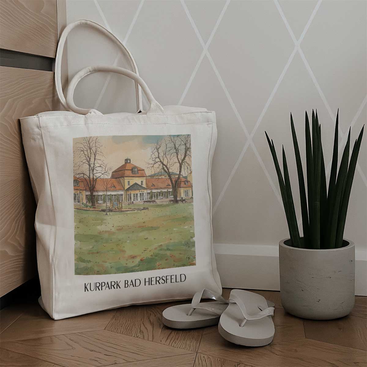 kurpark-bad-hersfeld-deutschland-einkaufstasche-aquarell