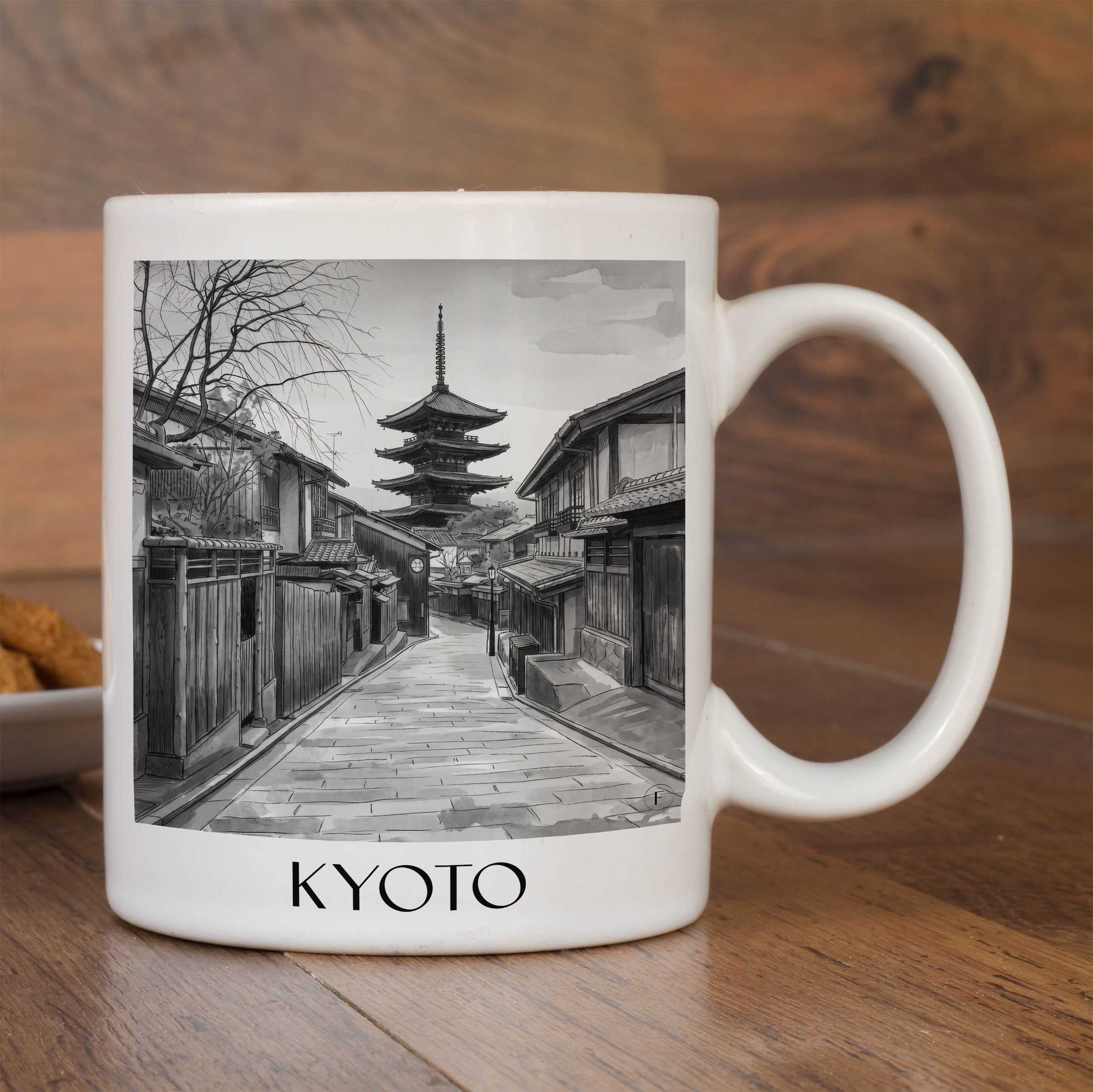 kyoto-japan-kaffeebecher-aquarell-schwarz-weiss
