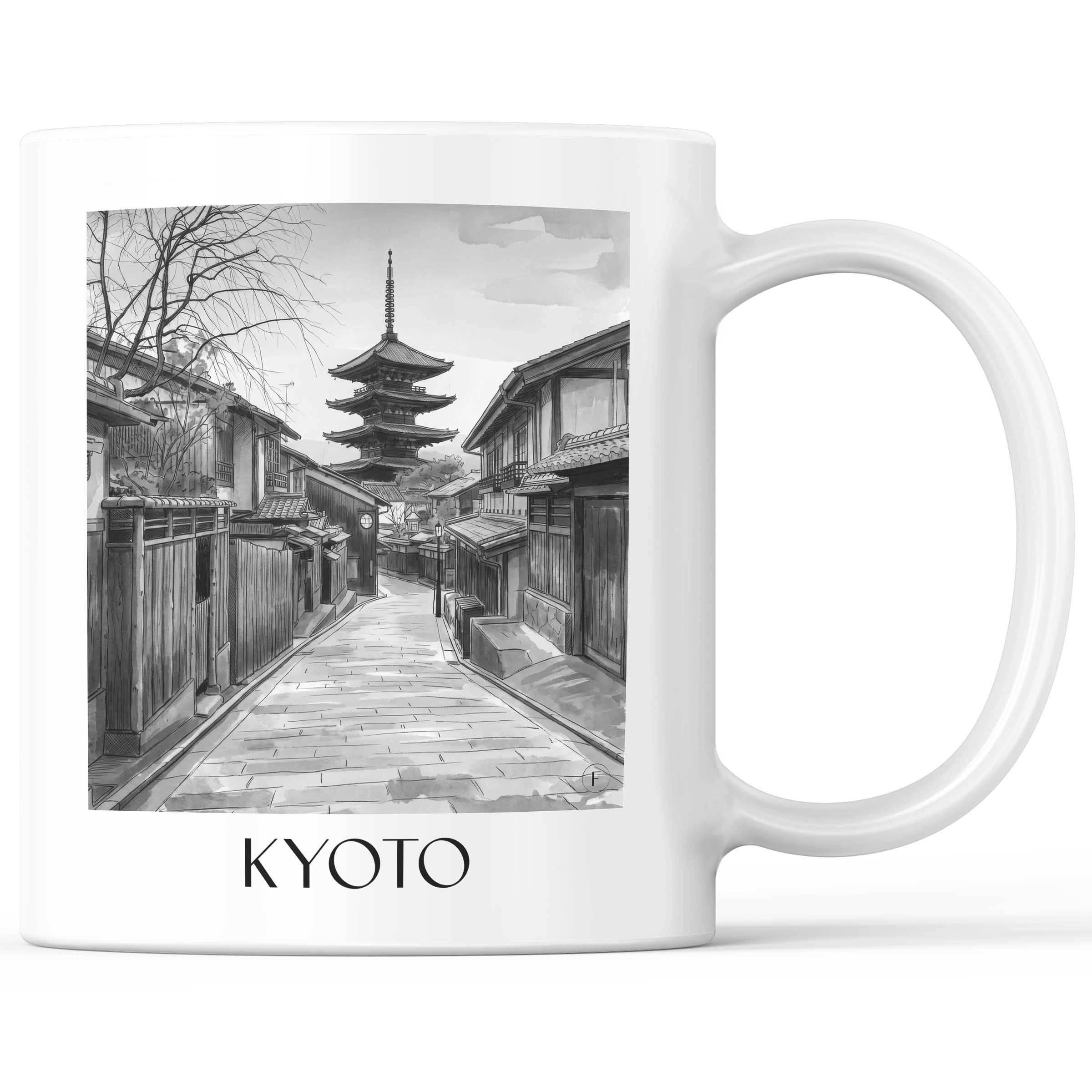 Kyoto - Japan Becher - Kaffeetasse im Aquarell Schwarz-Weiß Stil - favplace