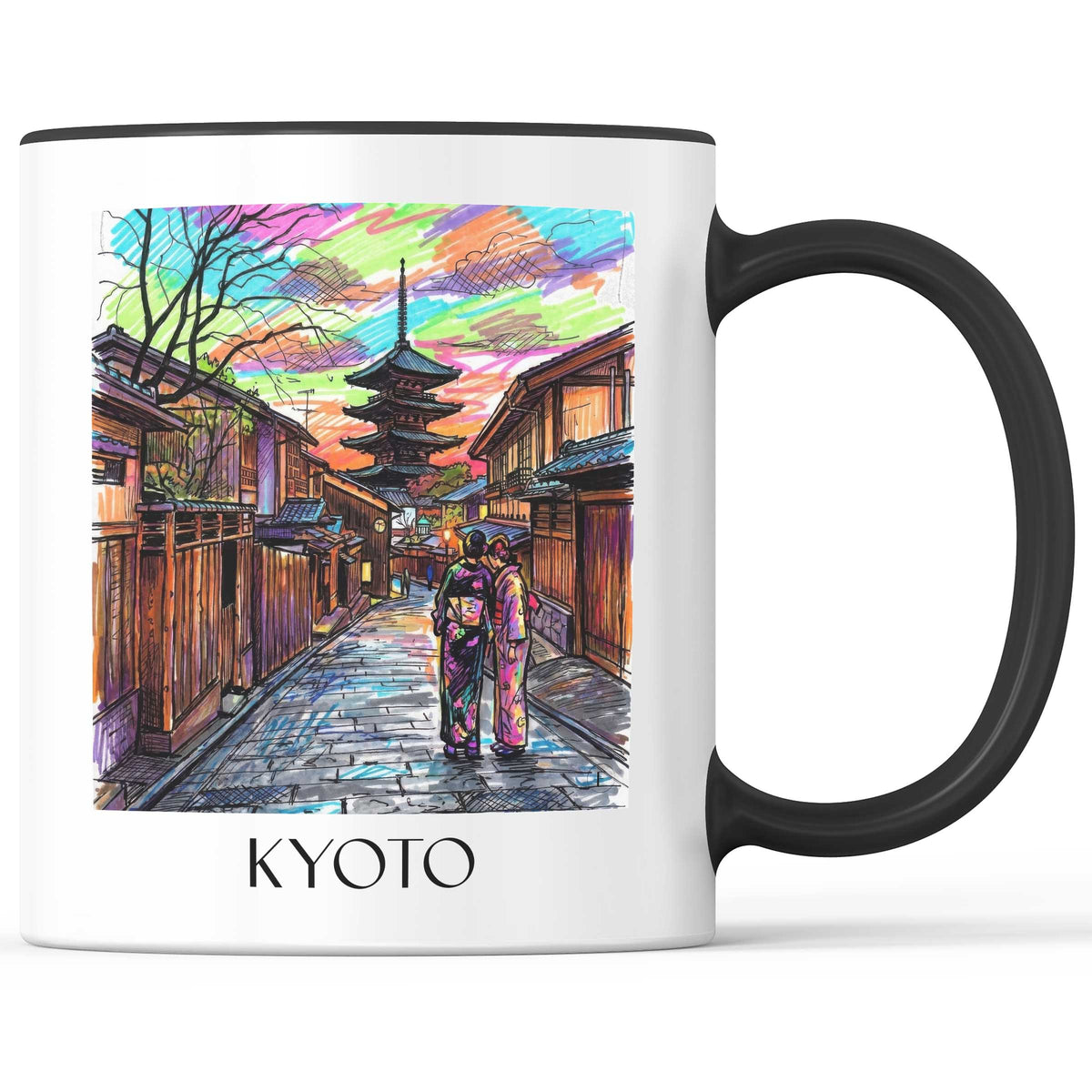 Kyoto - Japan Becher - Kaffeetasse im Tag Graffiti Stil - favplace