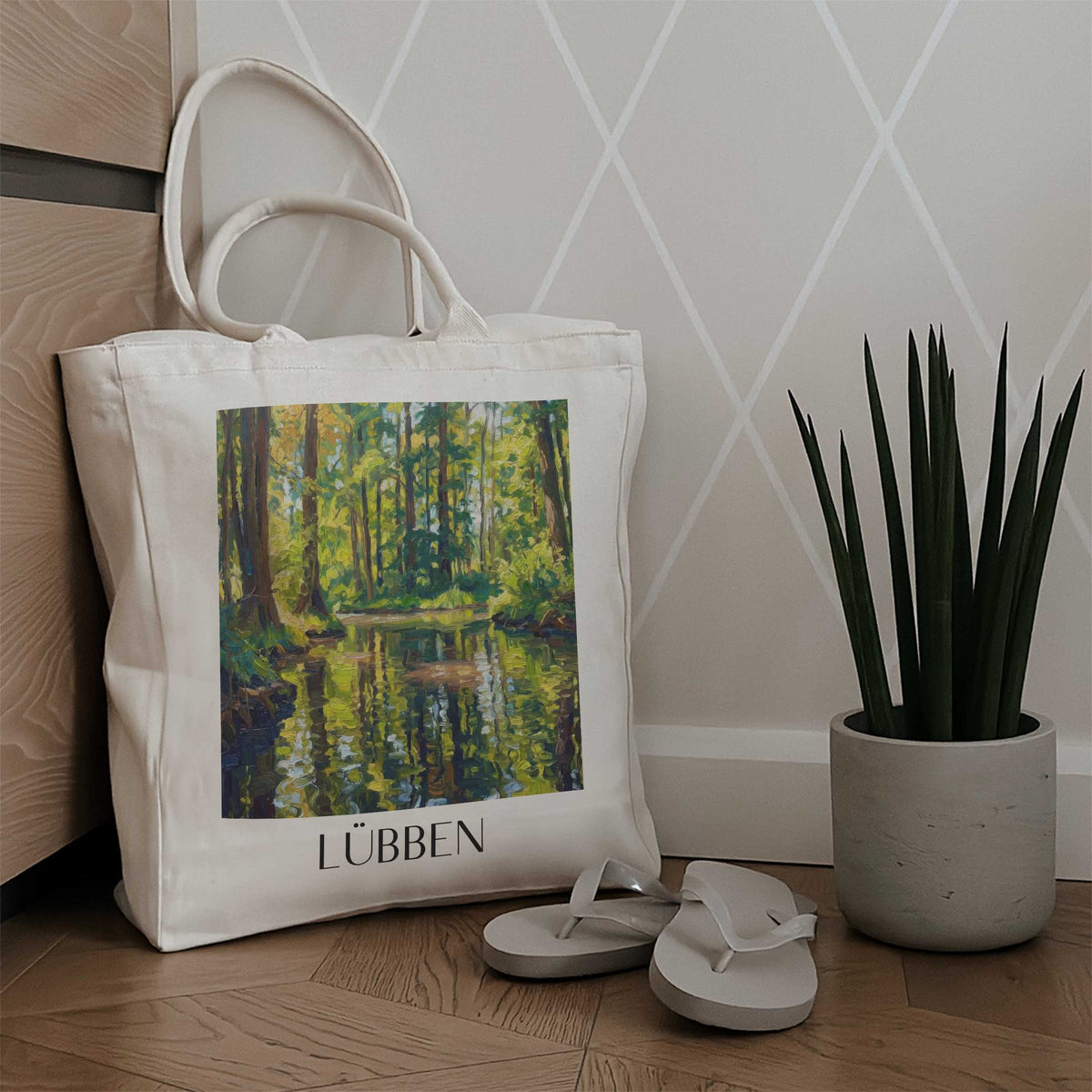 lübben-spreewald-deutschland-einkaufstasche-oil-painting-oelgemaelde