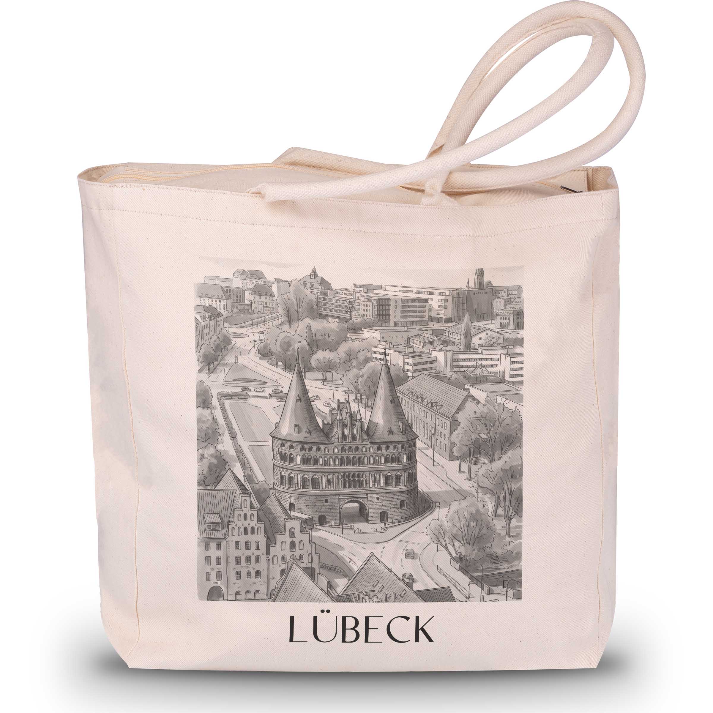 lübeck-deutschland-einkaufstasche-aquarell-schwarz-weiss