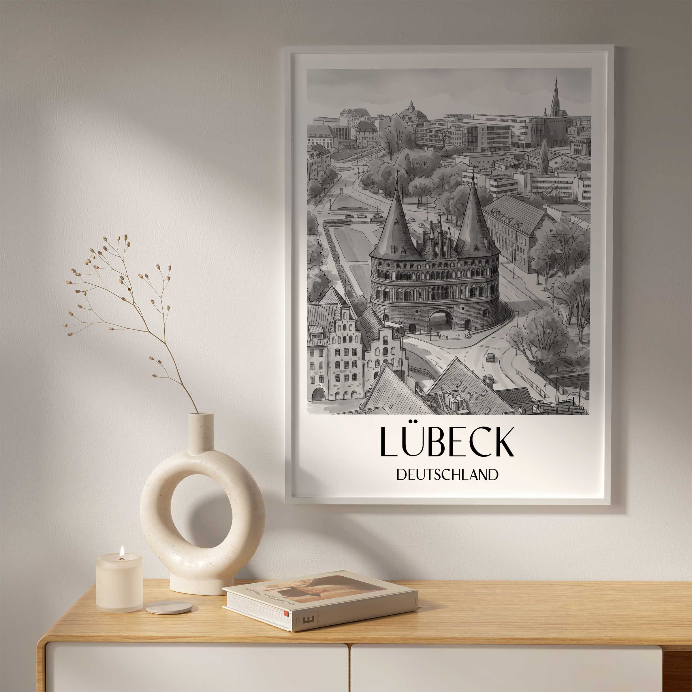 lübeck-deutschland-poster-aquarell-schwarz-weiss